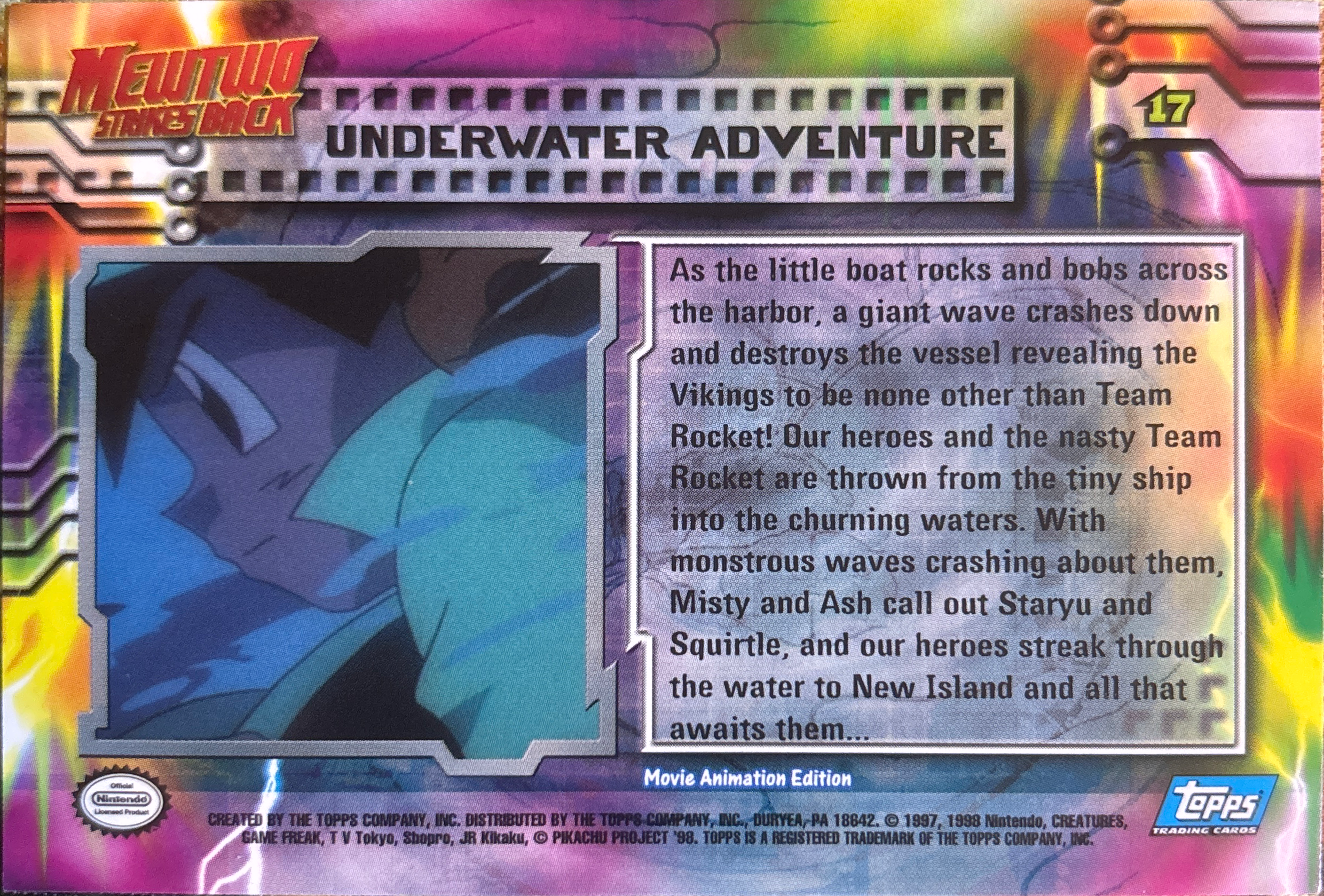 Underwater Adventure card #17, Pokemon Topps First Movie Trading Cards (1999), back
