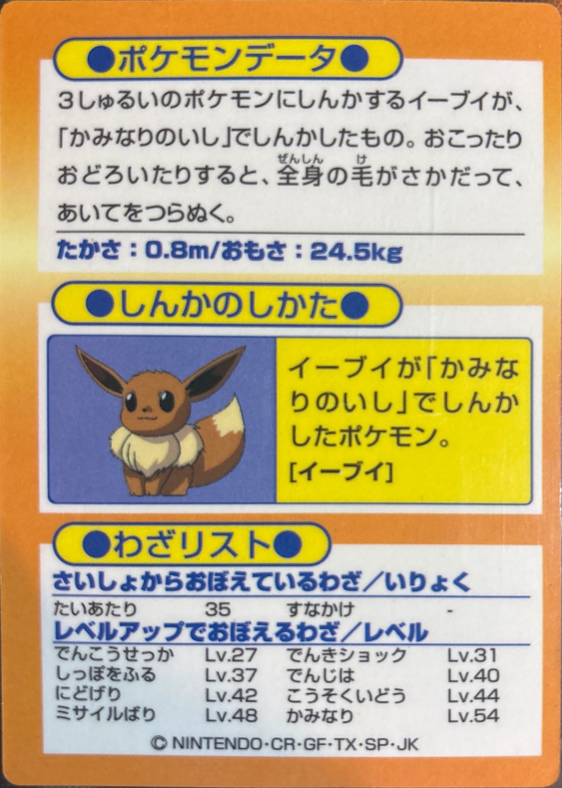 Jolteon card #135, Pokémon Meiji Get Cards (1997), back