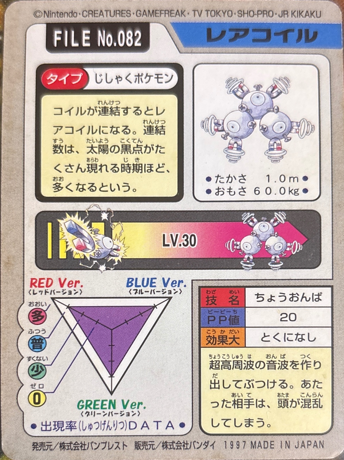 Magneton card, Bandai Pokémon Carddass Part 3 & 4 (1997), back