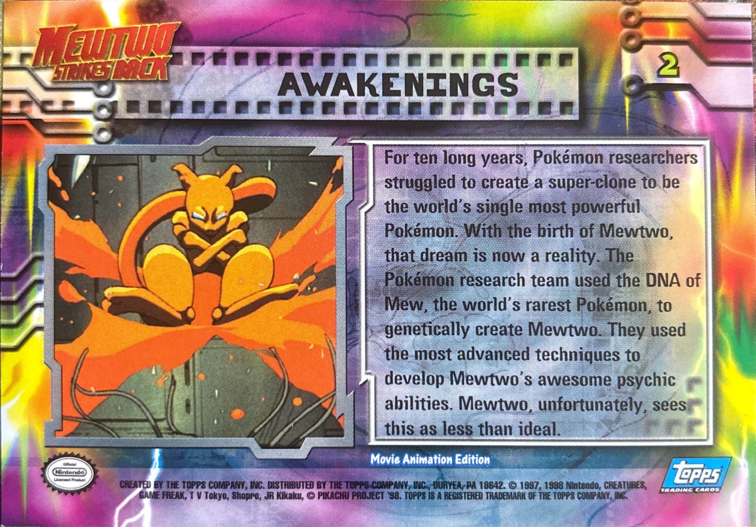 Awakenings card #2, Pokemon Topps First Movie Trading Cards (1999), back