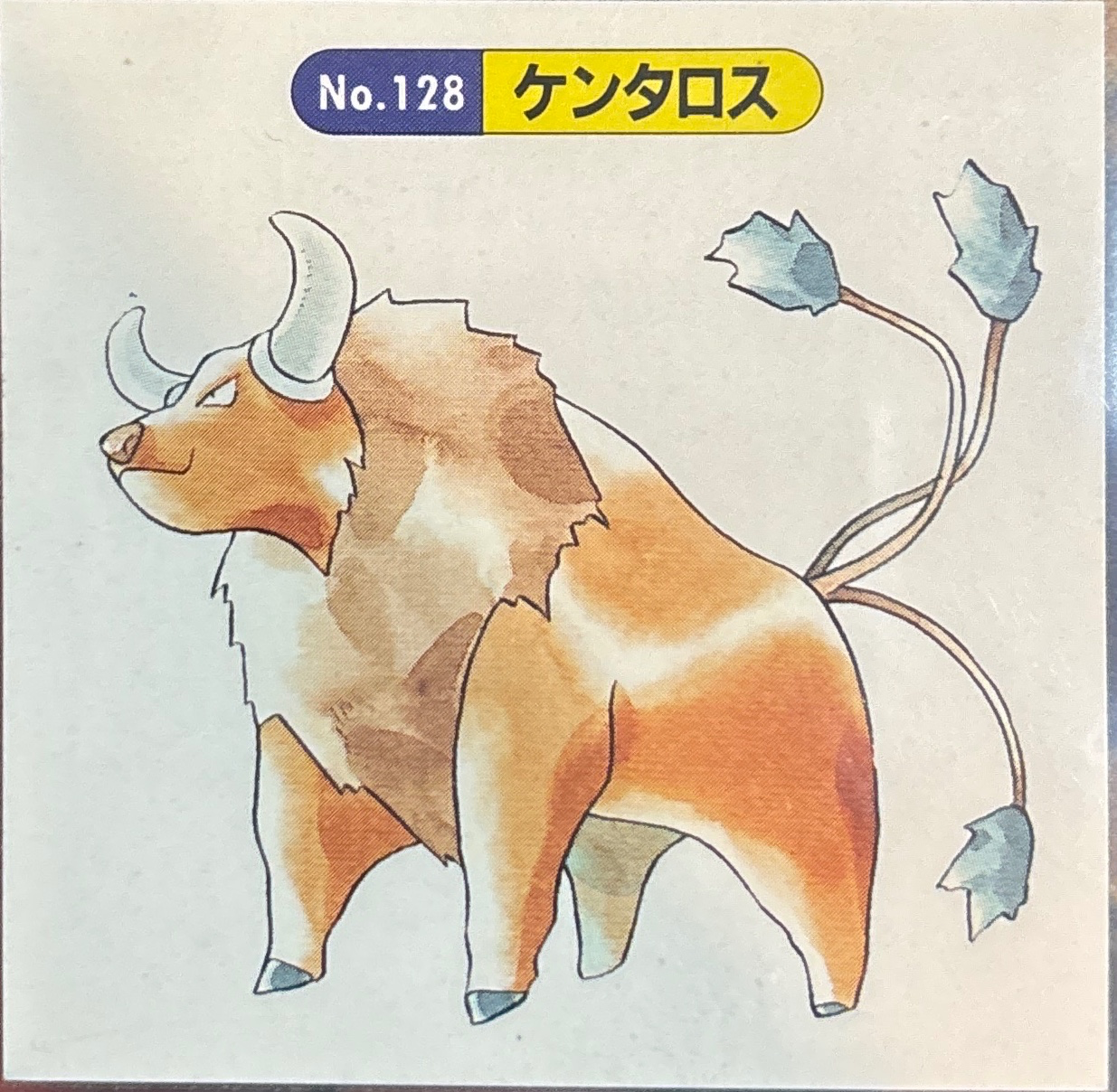 Tauros sticker #128, Pokémon Topsun Seal Gum 1997 Stickers Checklist, Non-holo, front