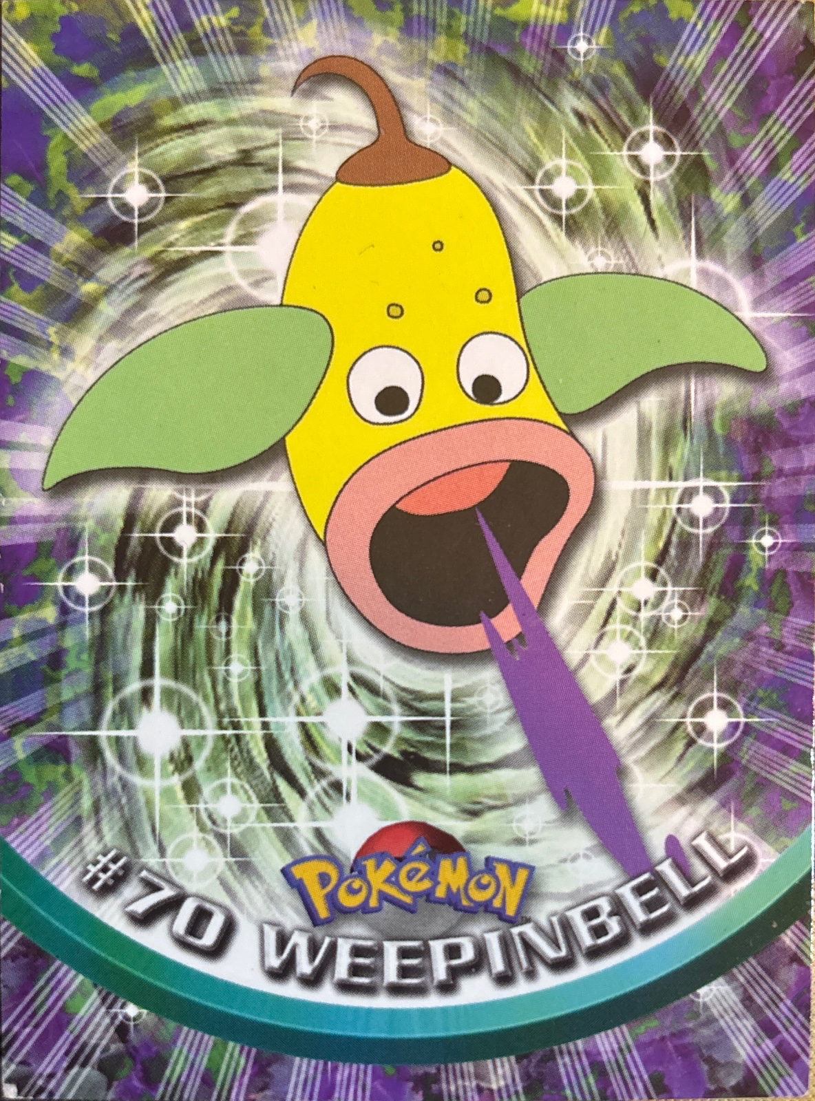 Weepinbell card #70, Pokemon Topps Series 1 (1999), front