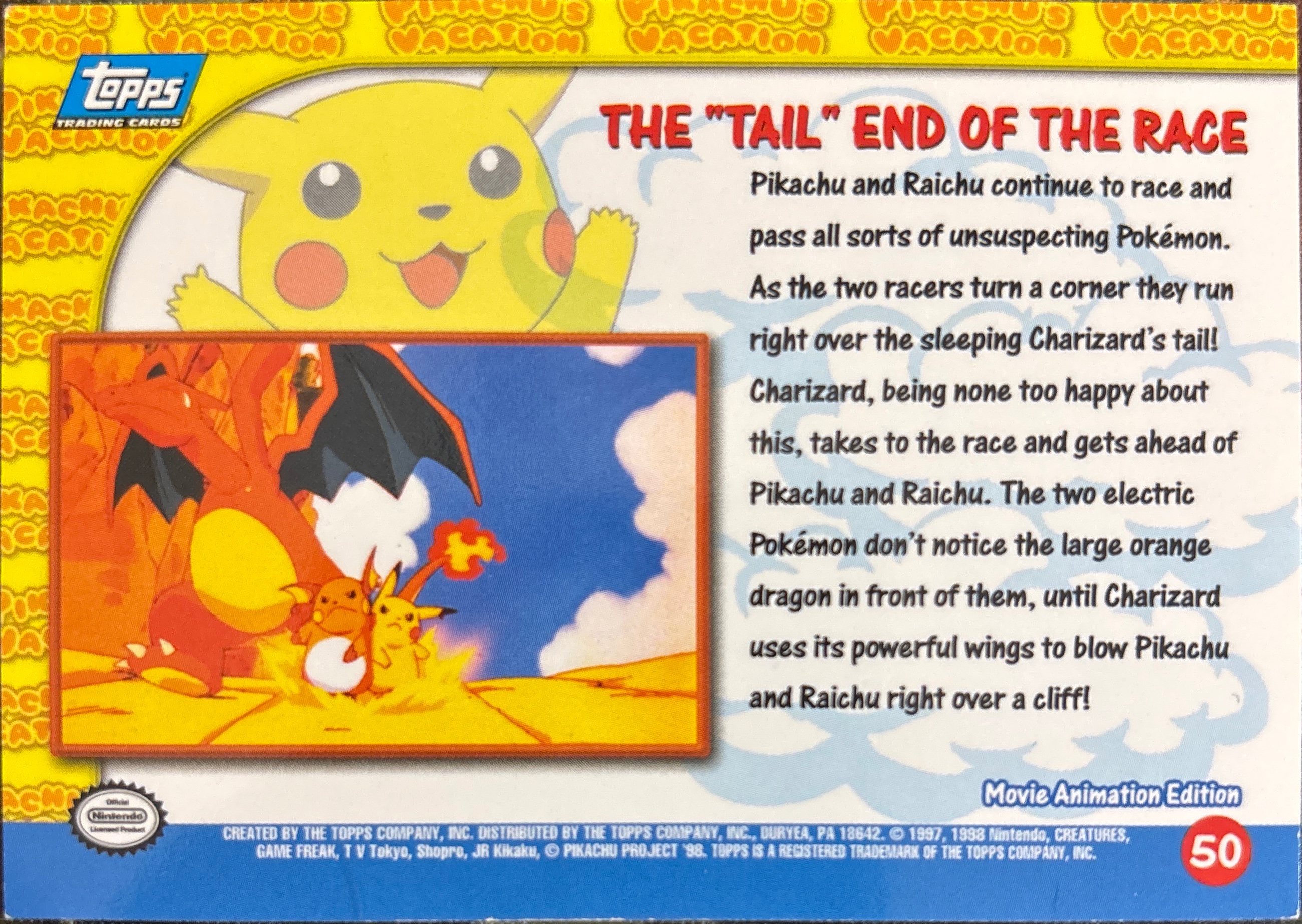 The Tail End of the Race card #50, Pokemon Topps First Movie Trading Cards (1999), back