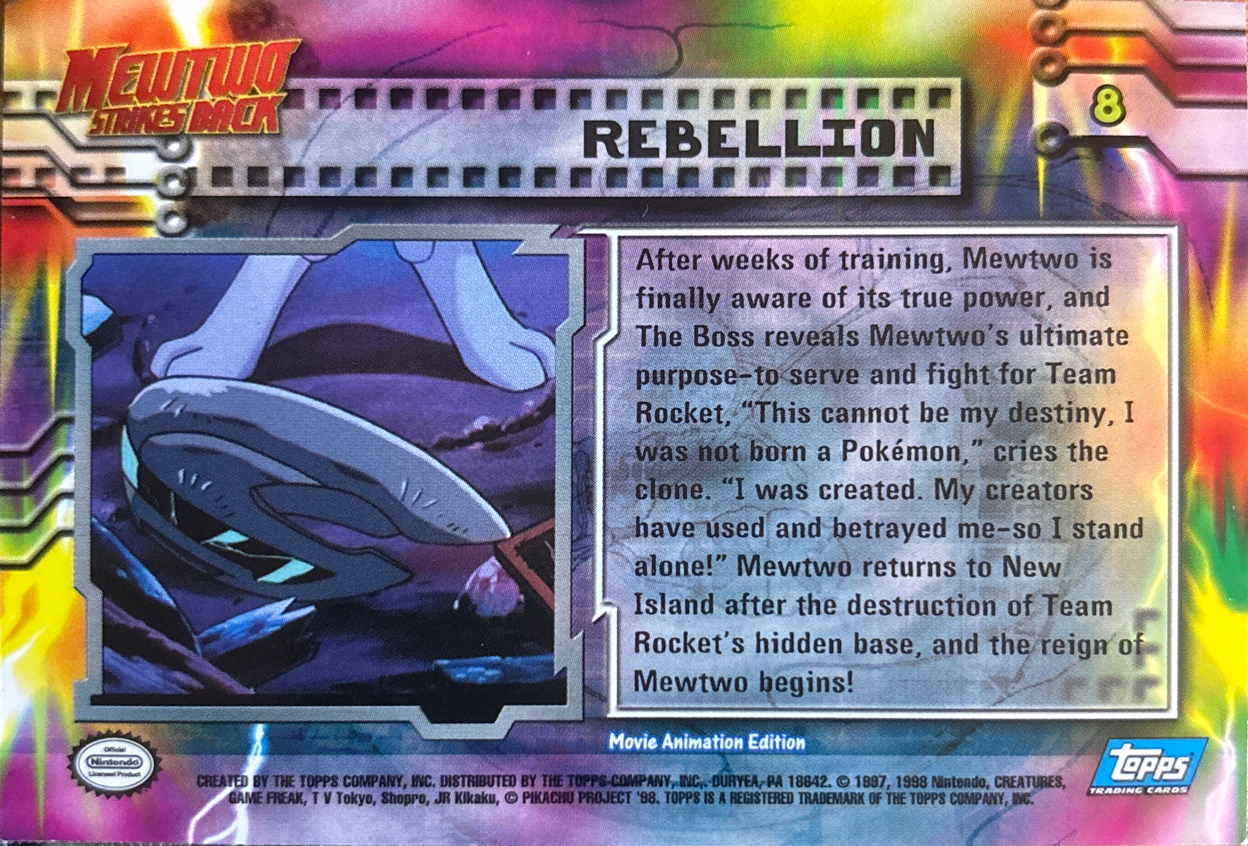 Rebellion card #8, Pokemon Topps First Movie Trading Cards (1999), back