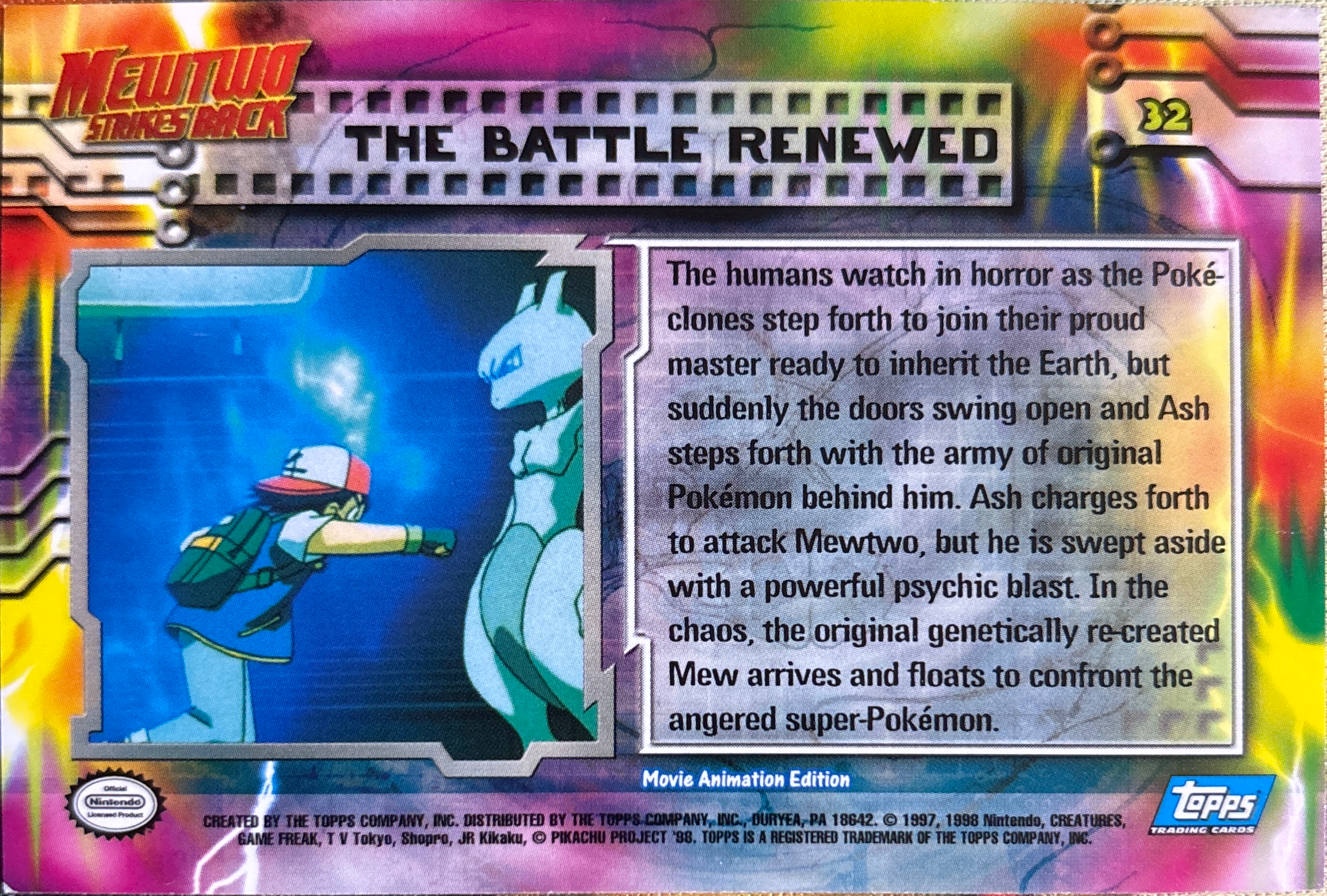 The Battle Renewed card #32, Pokemon Topps First Movie Trading Cards (1999), back