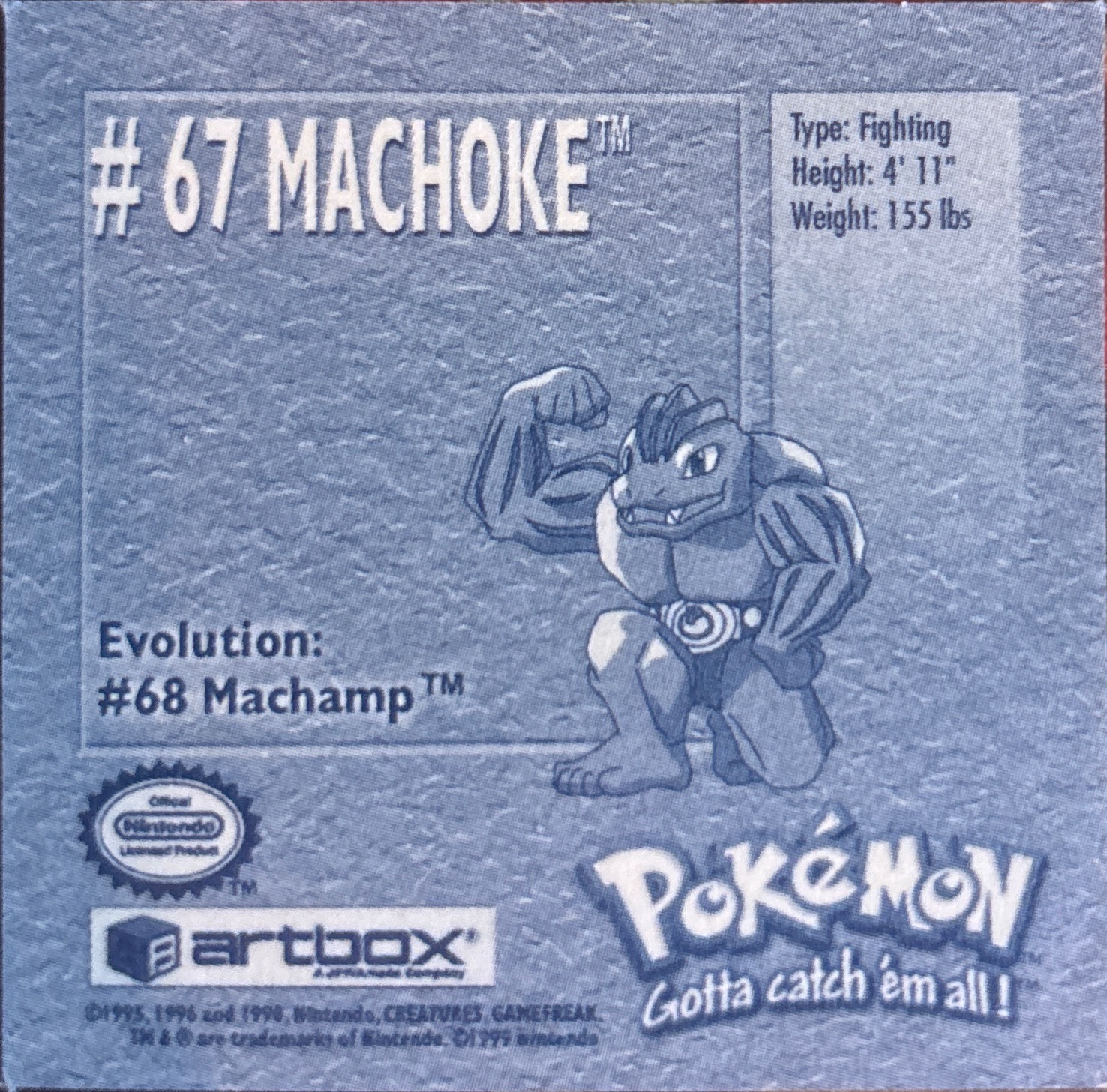 Machoke sticker #67, Artbox (USA) Pokémon Artbox Stickers (1999), back