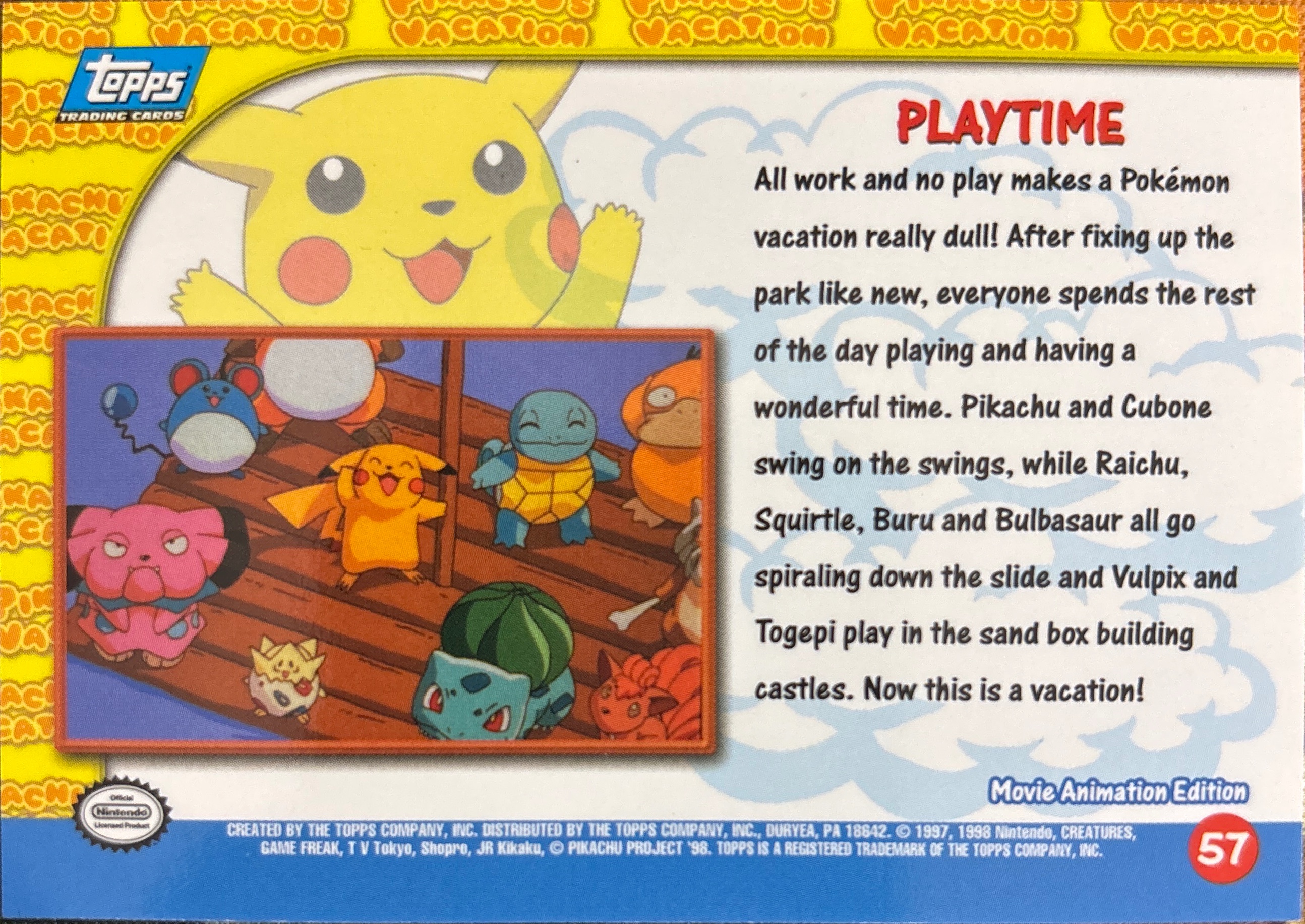 Playtime card #57, Pokemon Topps First Movie Trading Cards (1999), back