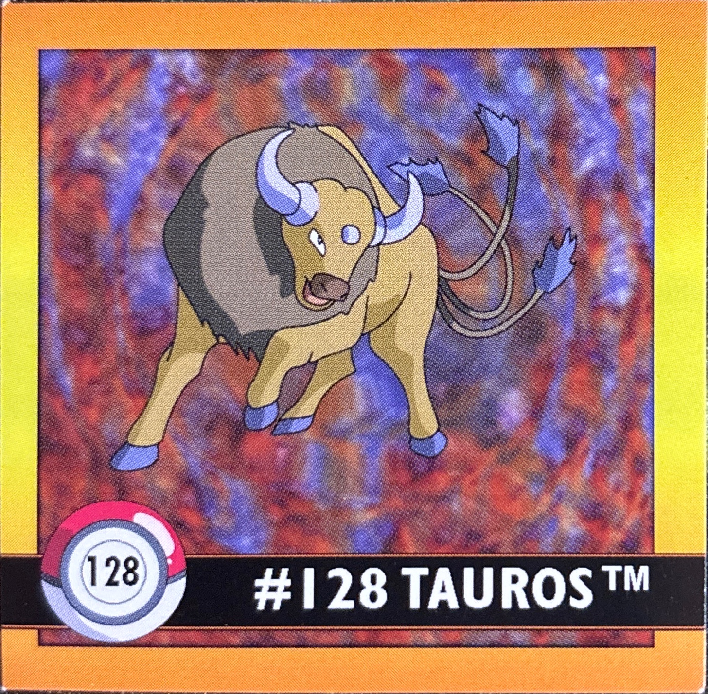 Tauros sticker #128, Artbox (USA) Pokémon Artbox Stickers (1999), front