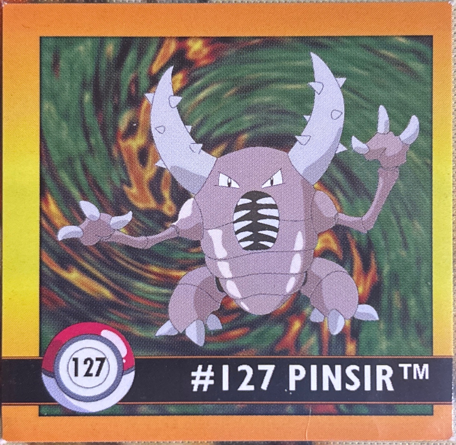 Pinsir sticker #127, Artbox (USA) Pokémon Artbox Stickers (1999), front