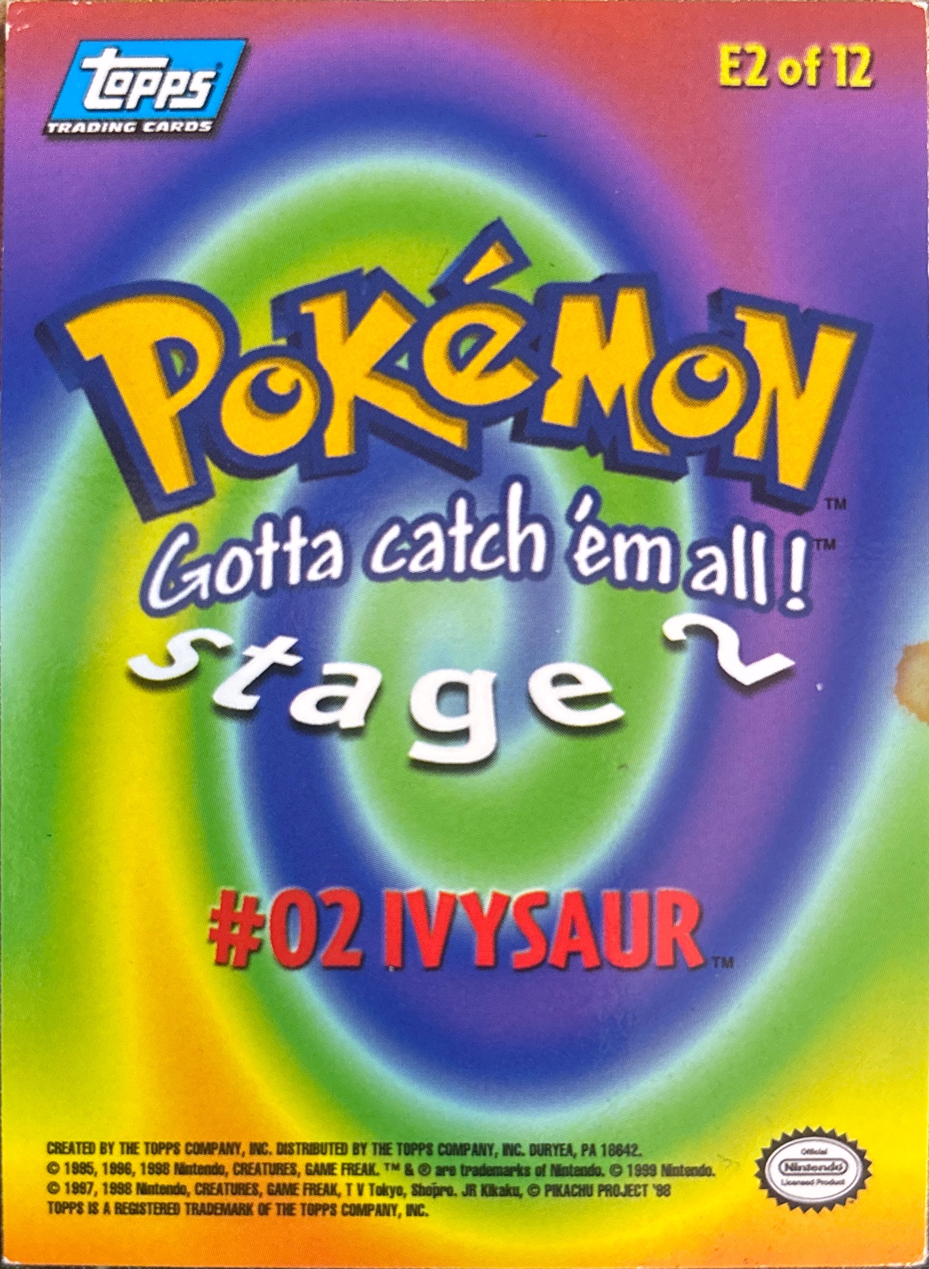 Ivysaur card #E2, Pokemon Topps First Movie Trading Cards (1999), back