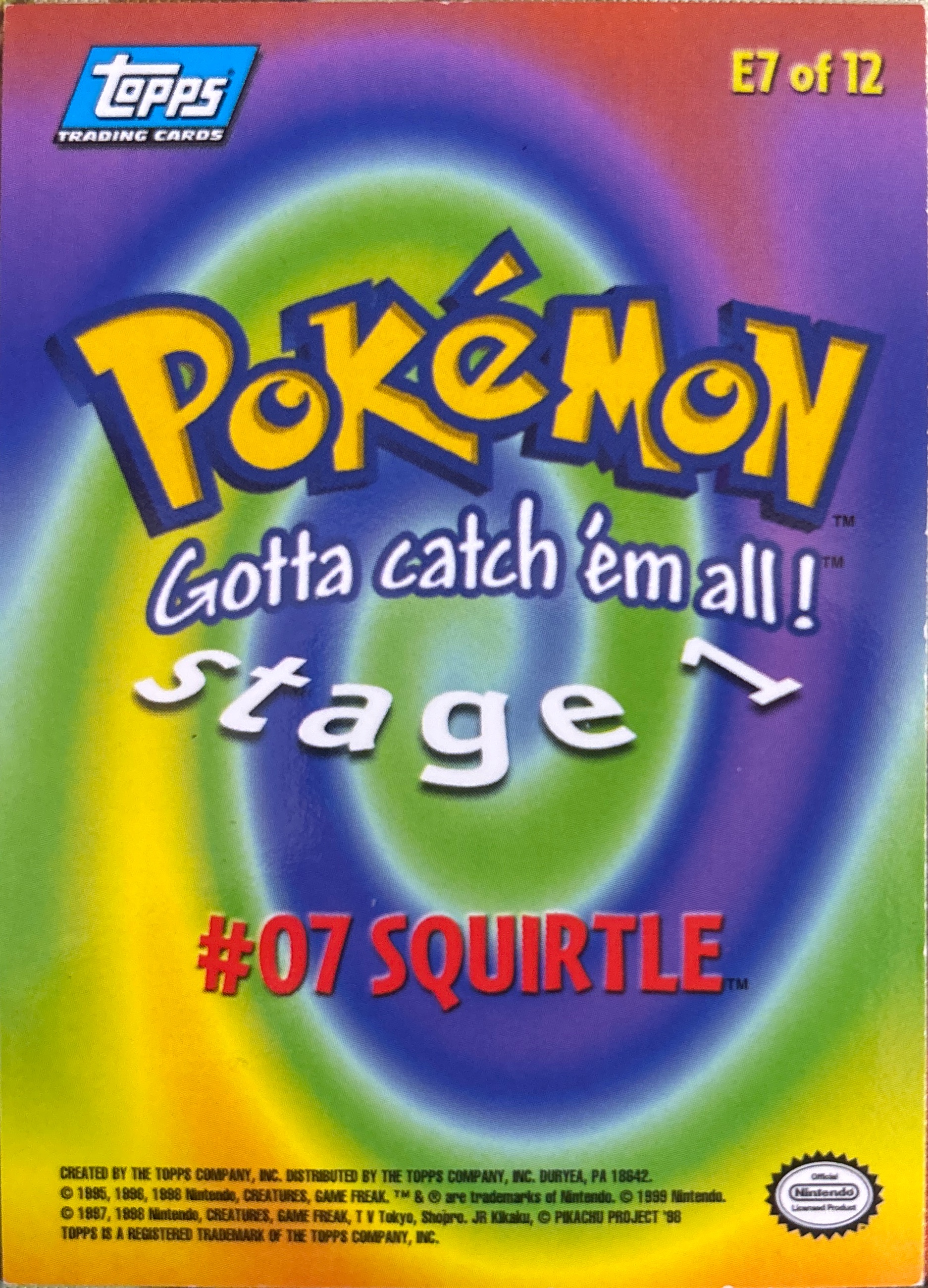 Squirtle card #E7, Pokemon Topps First Movie Trading Cards (1999), back