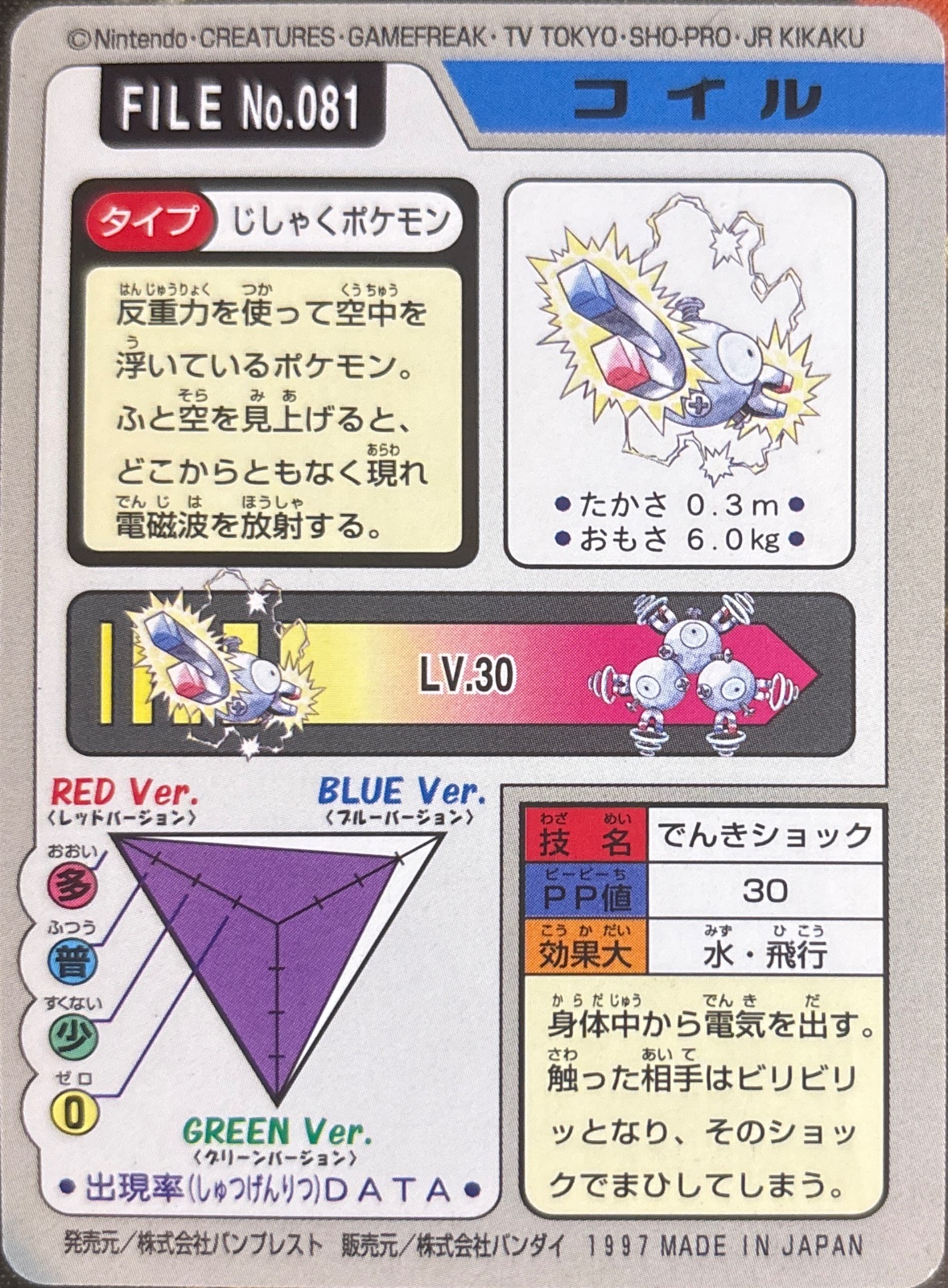 Magnemite card, Bandai Pokémon Carddass Part 3 & 4 (1997), back