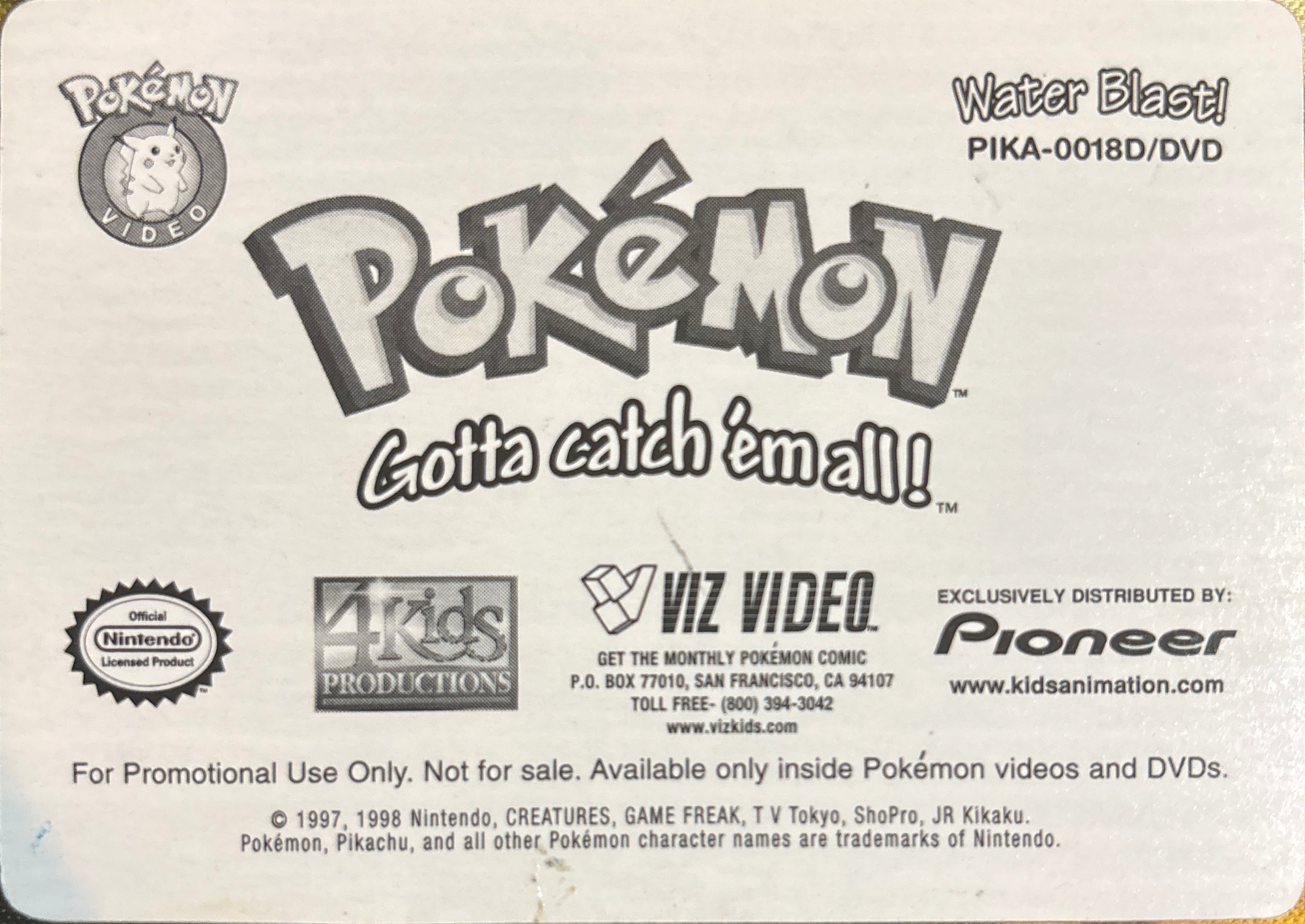 Pikachu card #18, Pokémon Pioneer/Viz VHS Lenticular Cards Checklist, back