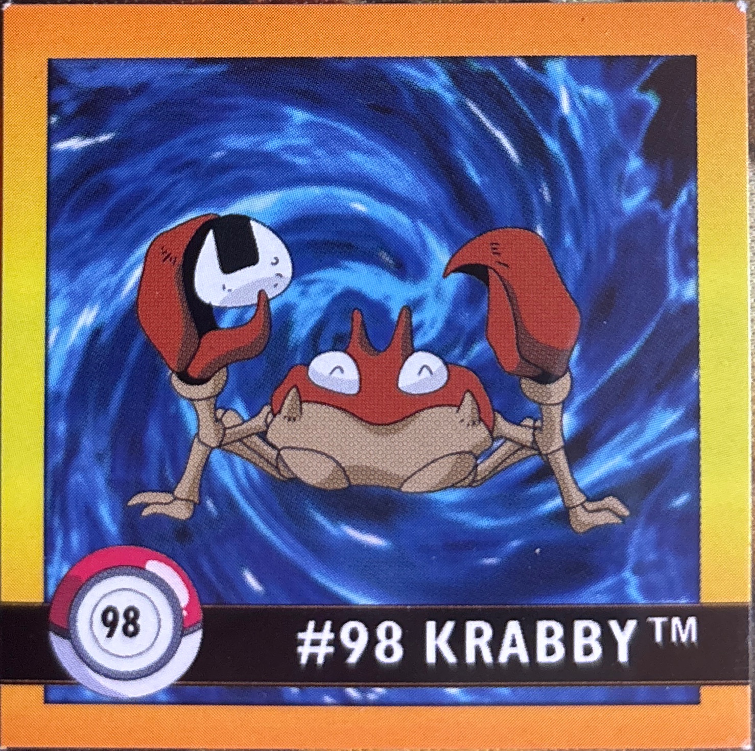 Krabby sticker #98, Artbox (USA) Pokémon Artbox Stickers (1999), front