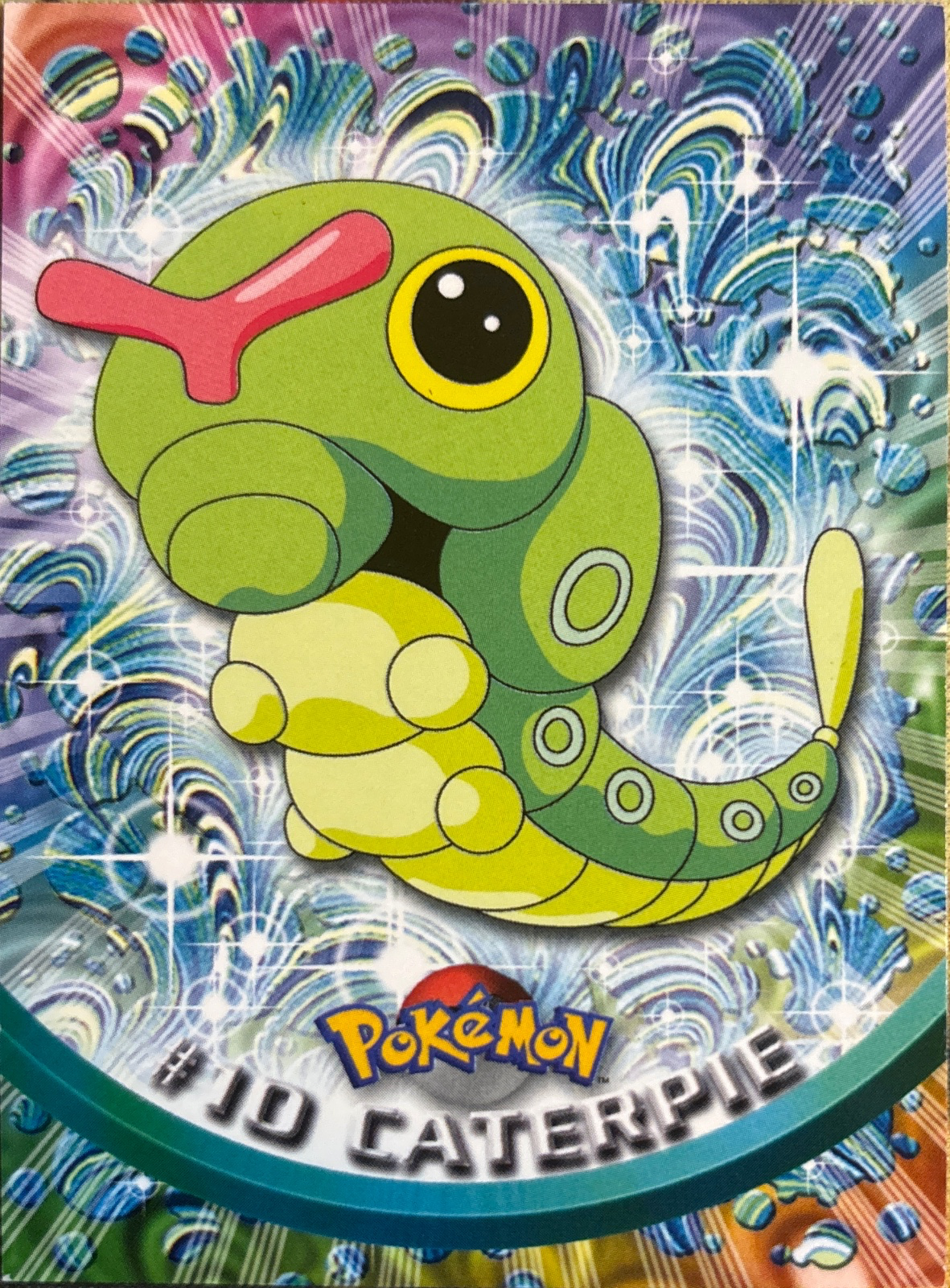Caterpie card #10, Pokemon Topps Series 1 (1999), front
