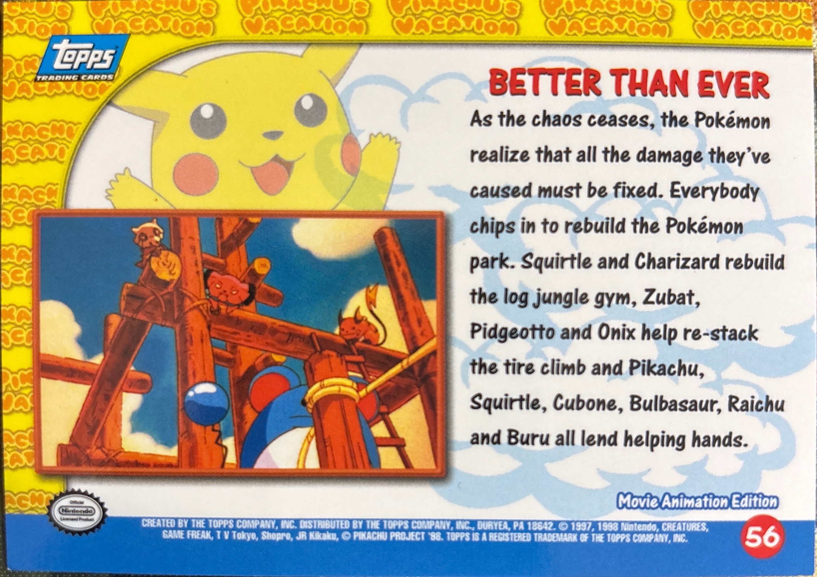 Better than Ever card #56, Pokemon Topps First Movie Trading Cards (1999), back