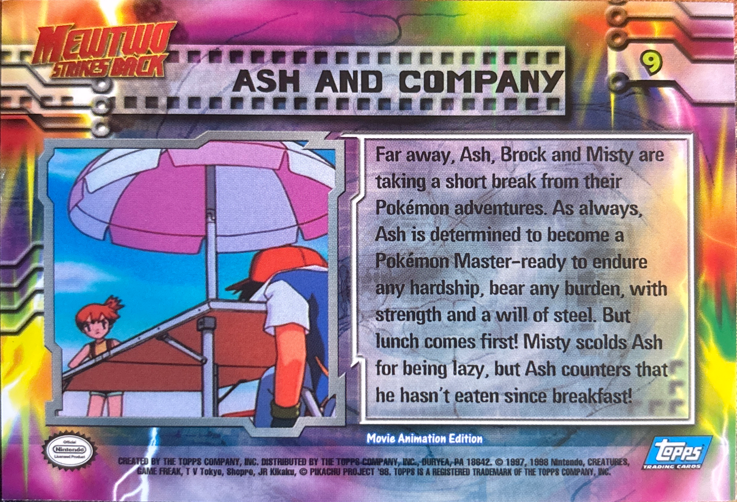 Ash and Company card #9, Pokemon Topps First Movie Trading Cards (1999), back