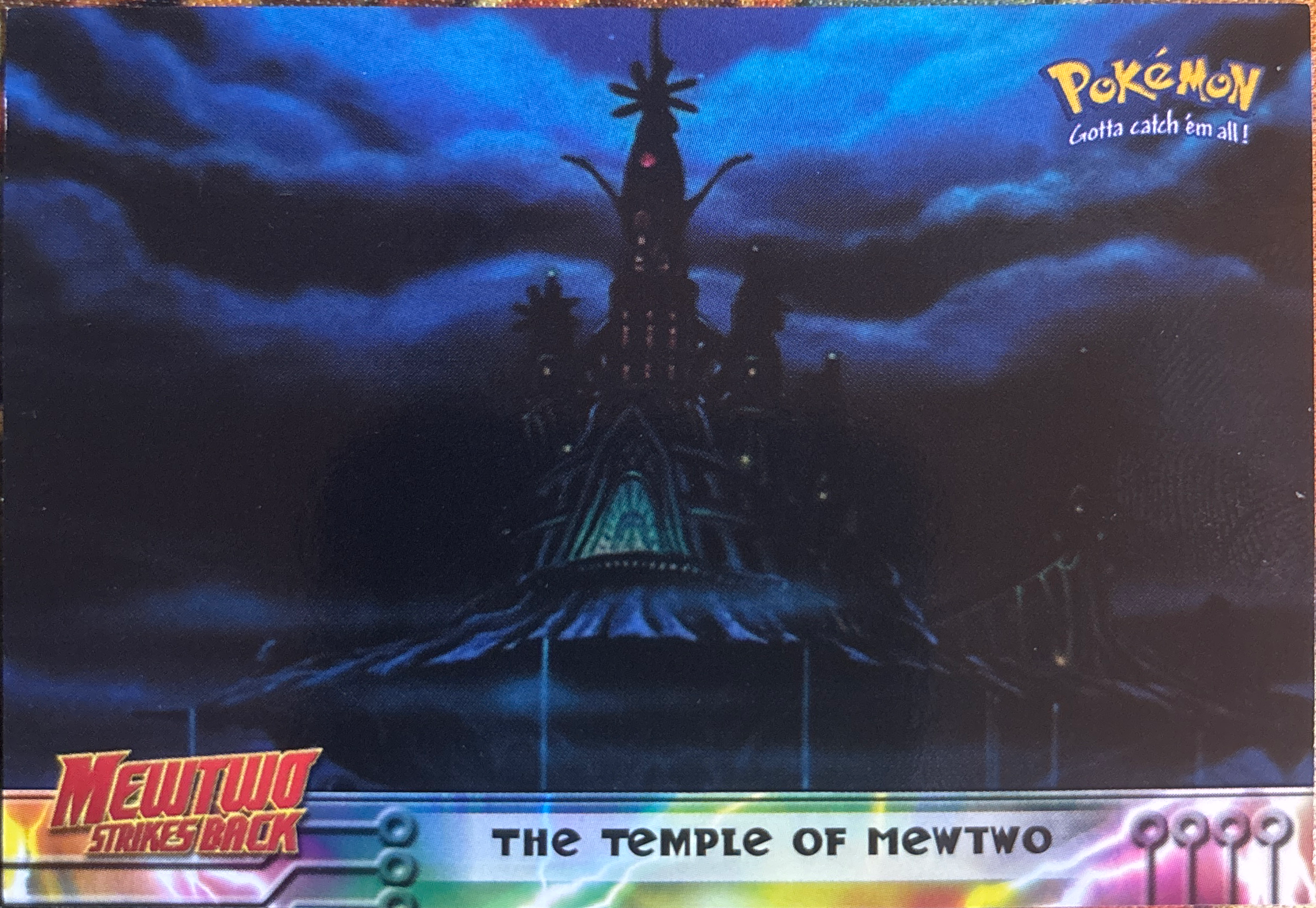 The Temple of Mewtwo card #18, Pokemon Topps First Movie Trading Cards (1999), front