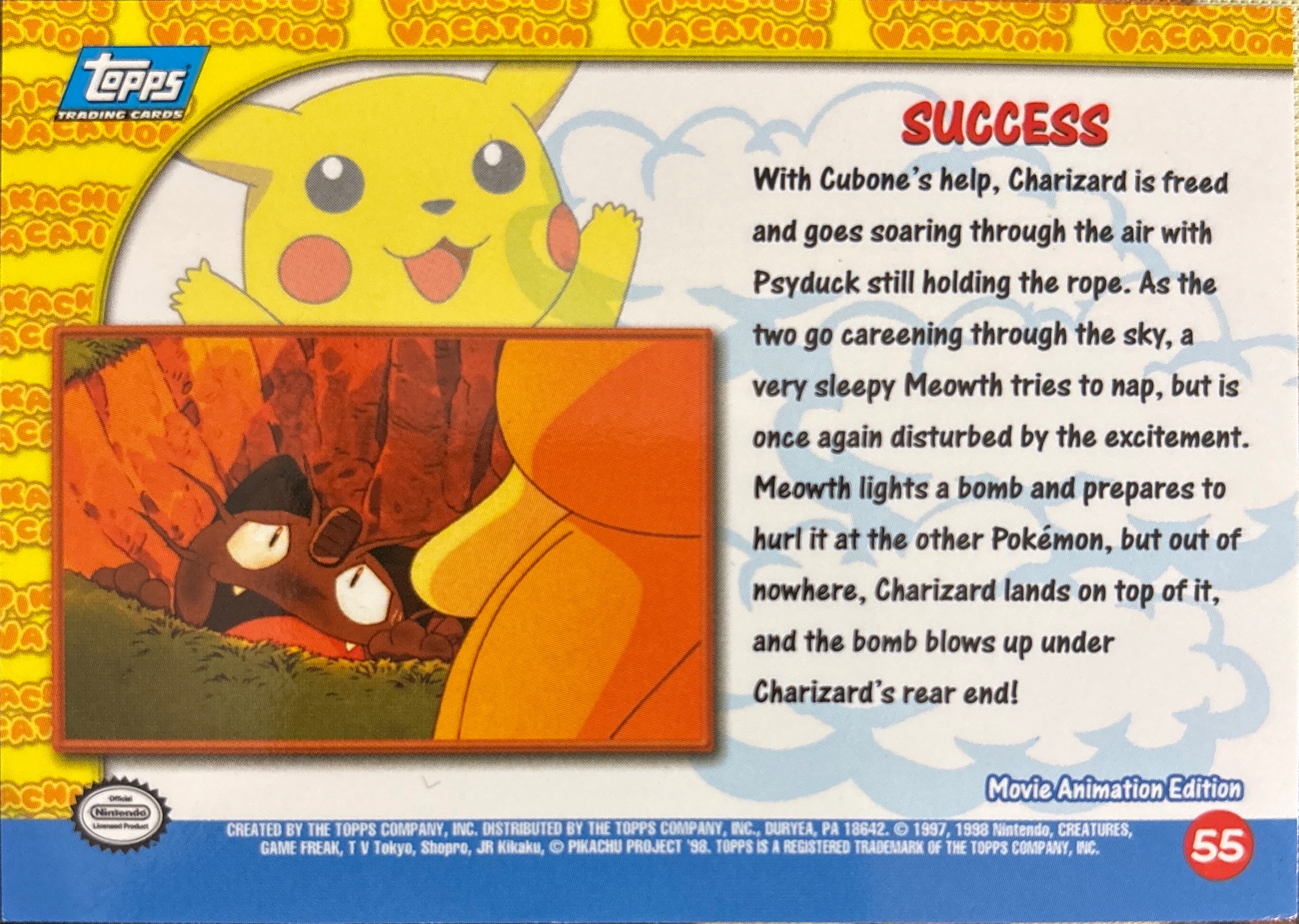 Success card #55, Pokemon Topps First Movie Trading Cards (1999), back