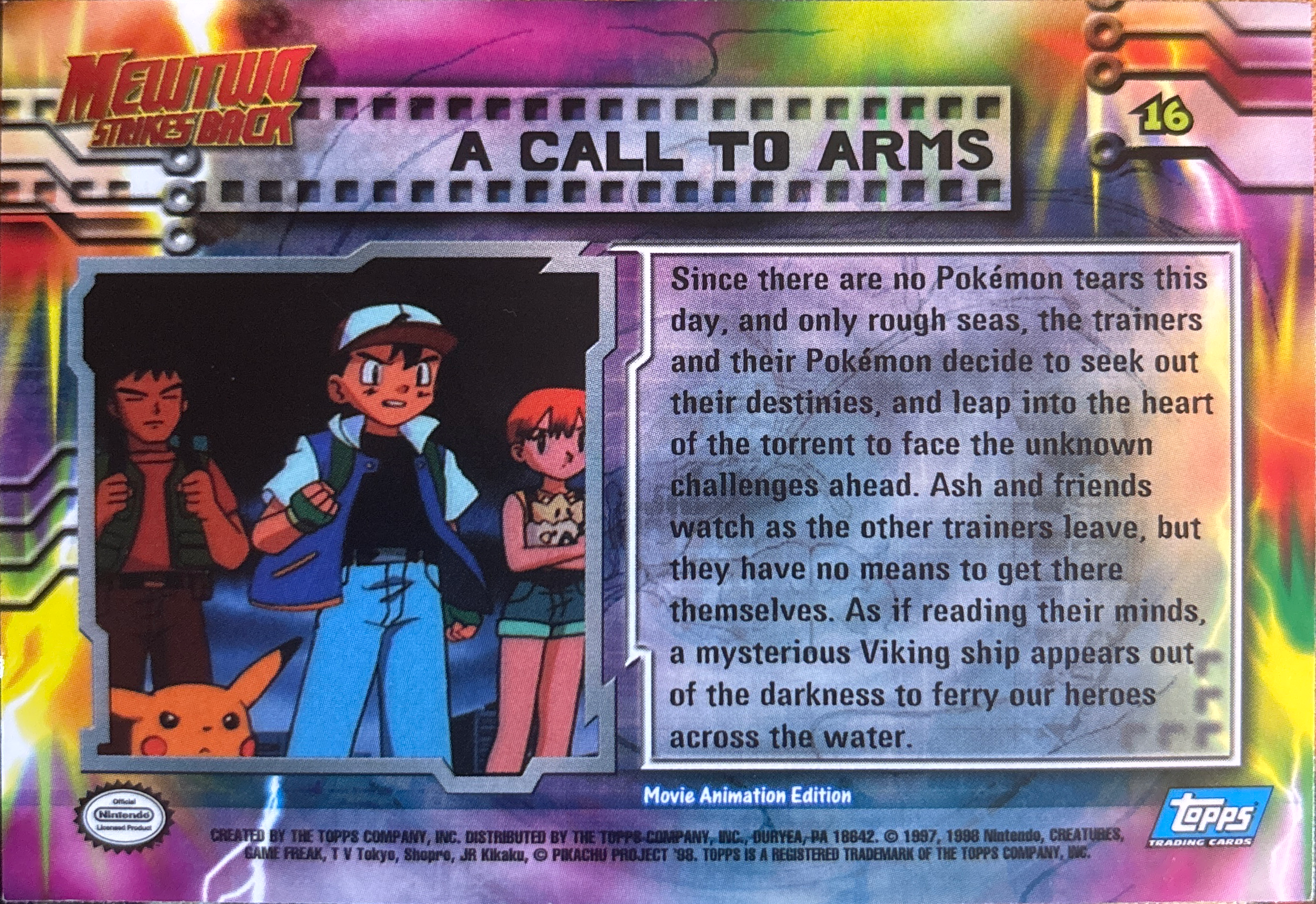 A Call to Arms card #16, Pokemon Topps First Movie Trading Cards (1999), back