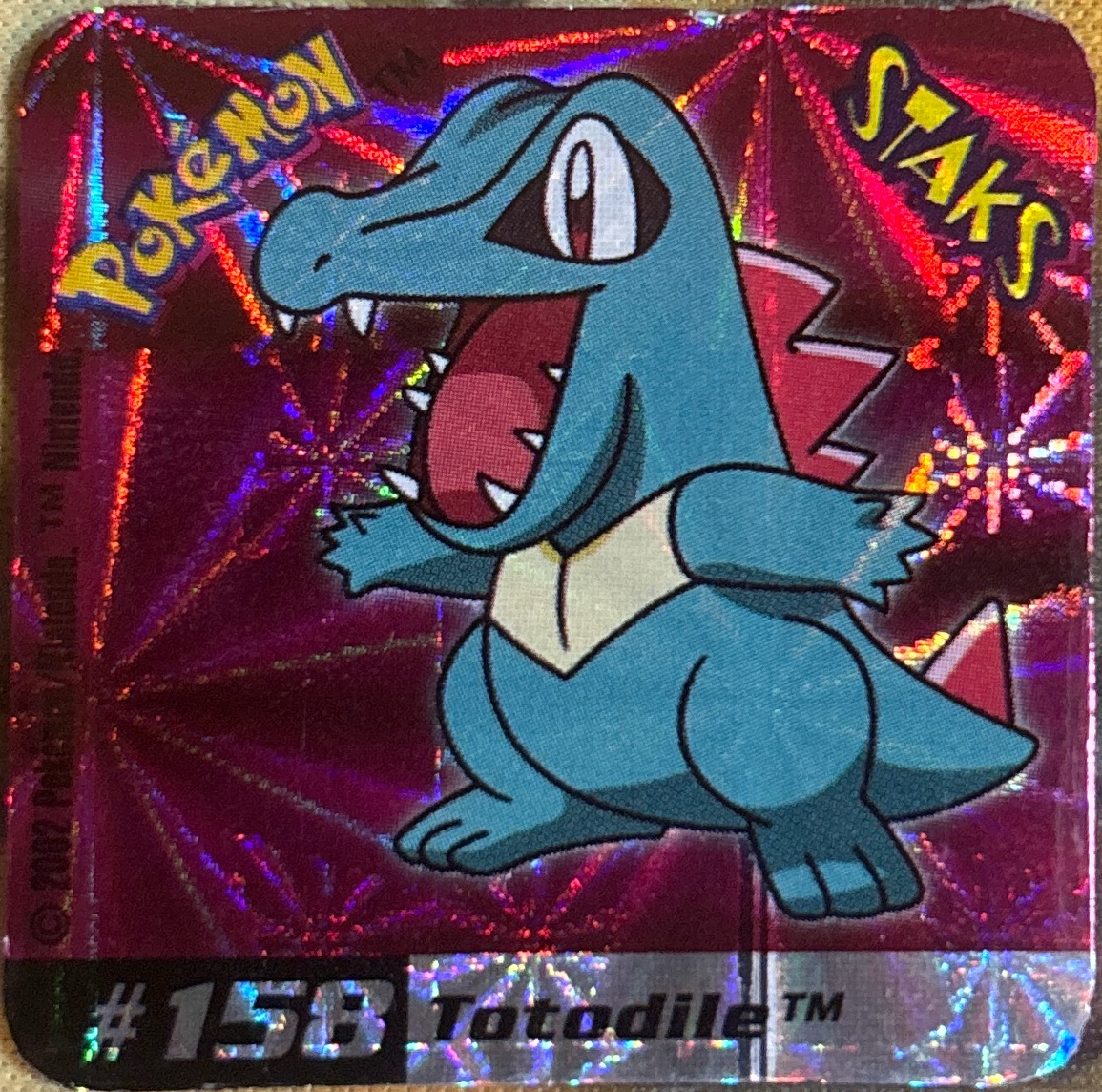 Totodile collectible #158, Pokémon Staks Johto League Champions (2002), front
