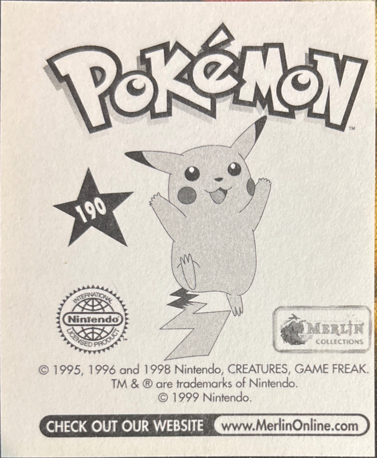 Venusaur, Evolution Card #190, Pokémon Merlin Series 1 (1999), back