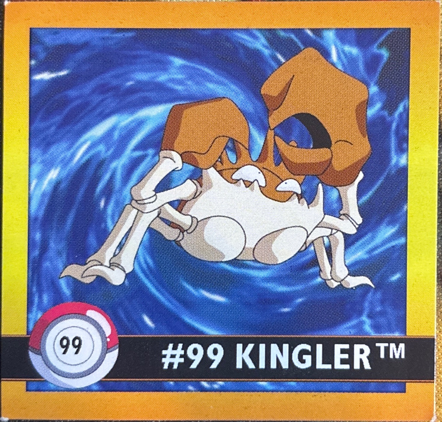 Kingler sticker #99, Artbox (USA) Pokémon Artbox Stickers (1999), front
