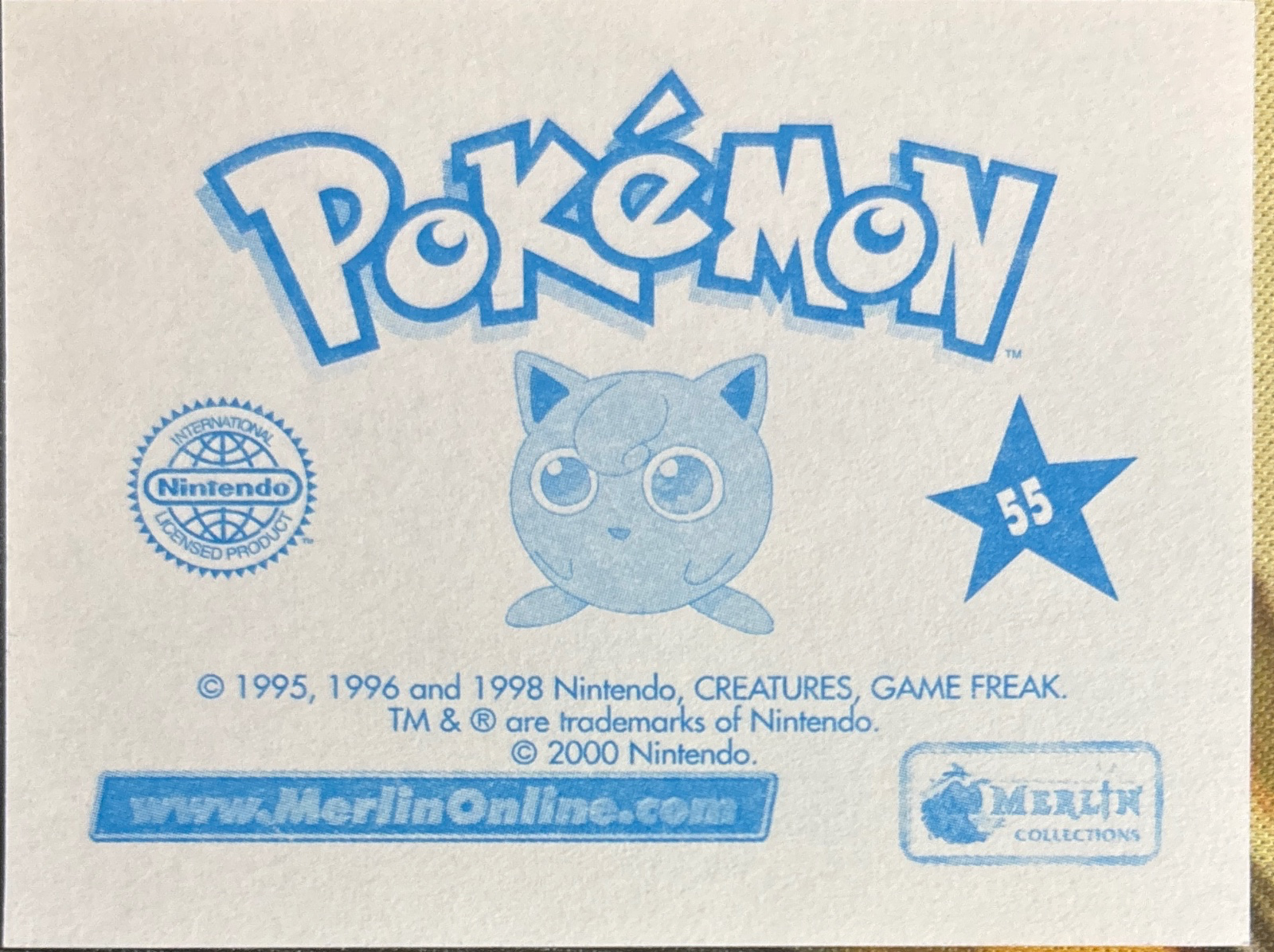 Brock / Misty / Ash / Pikachu card #55, Pokémon Merlin Series 2 (2000), back