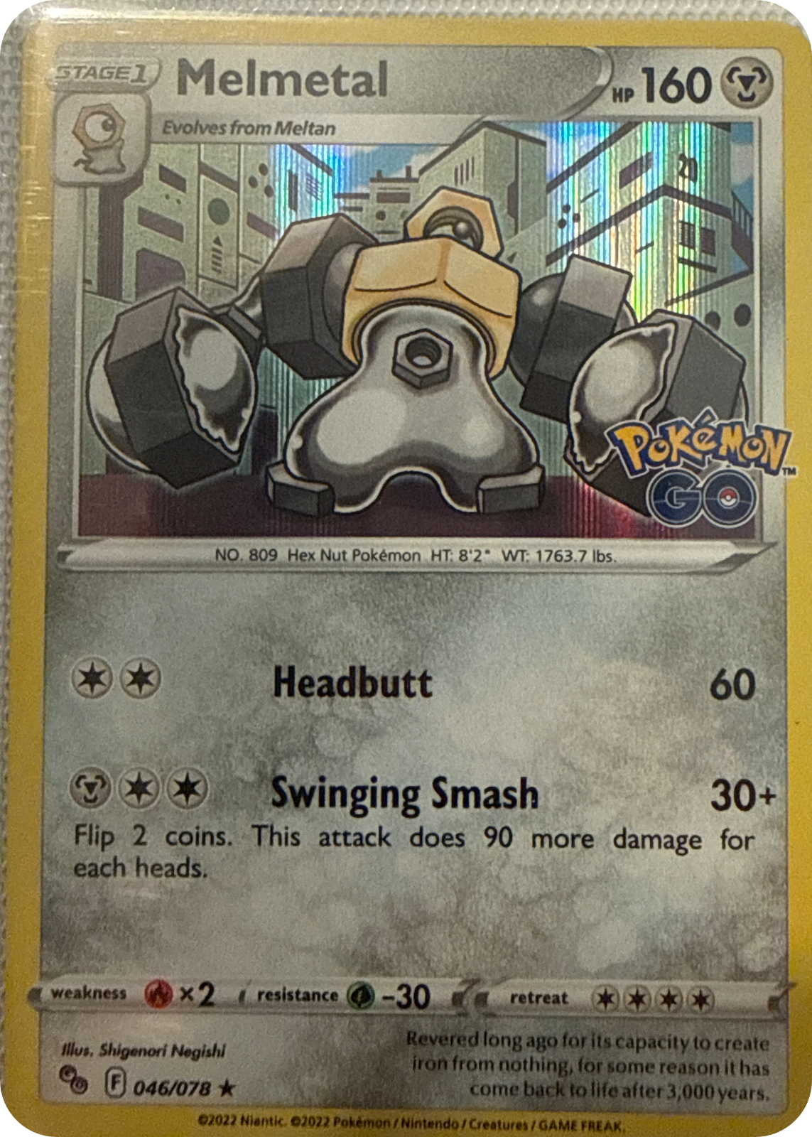 Melmetal trading card #46, Pokémon GO (2022), front