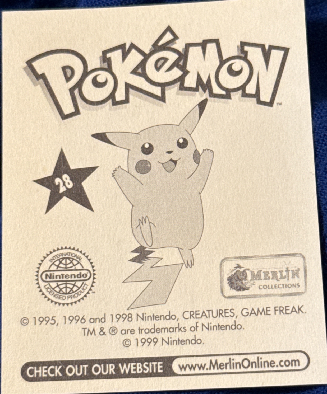 Sandslash card #28, Pokémon Merlin Series 1 (1999), back