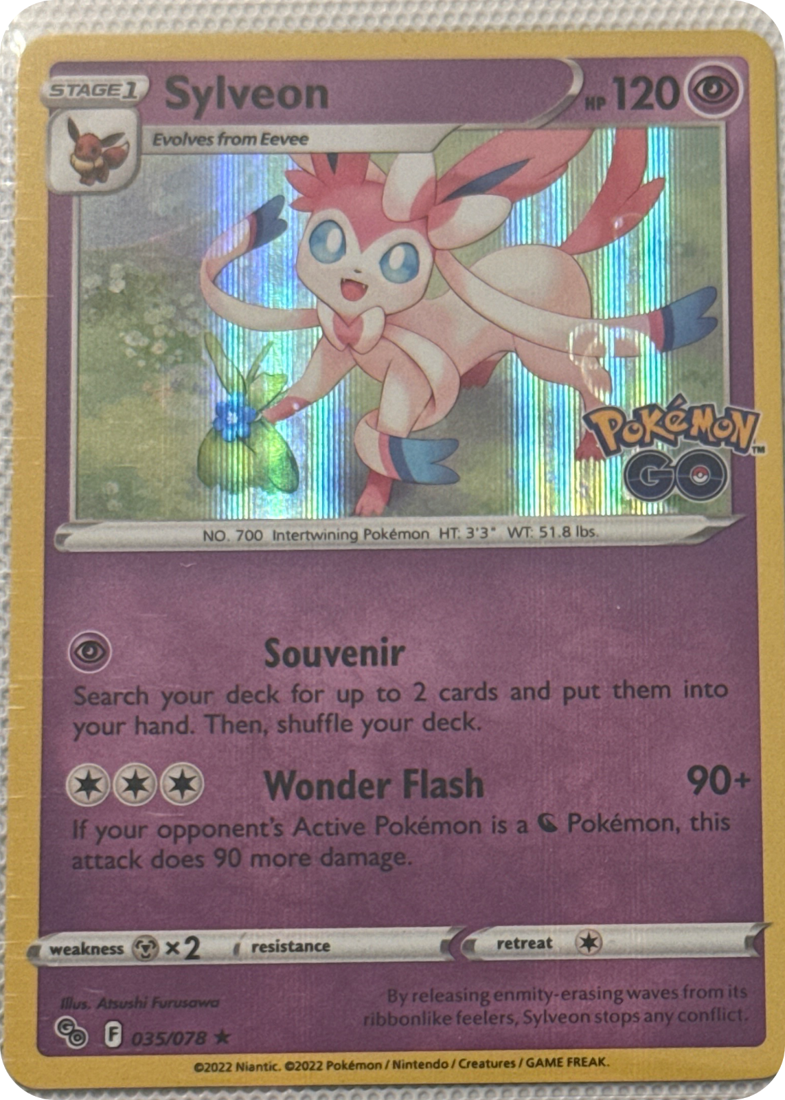 Sylveon trading card #35, Pokémon GO (2022), front