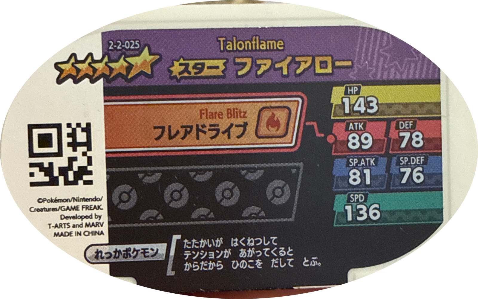 Talonflame tag #2-2-025, Pokemon Mezastar Super Tag 2 Checklist, back