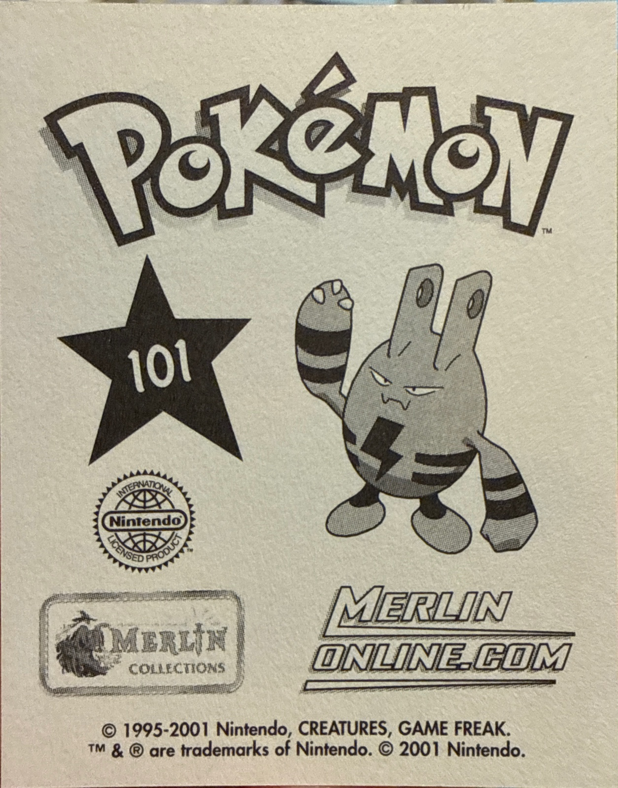Wobbuffet card #101, Pokémon Merlin Series 3 (2001), back