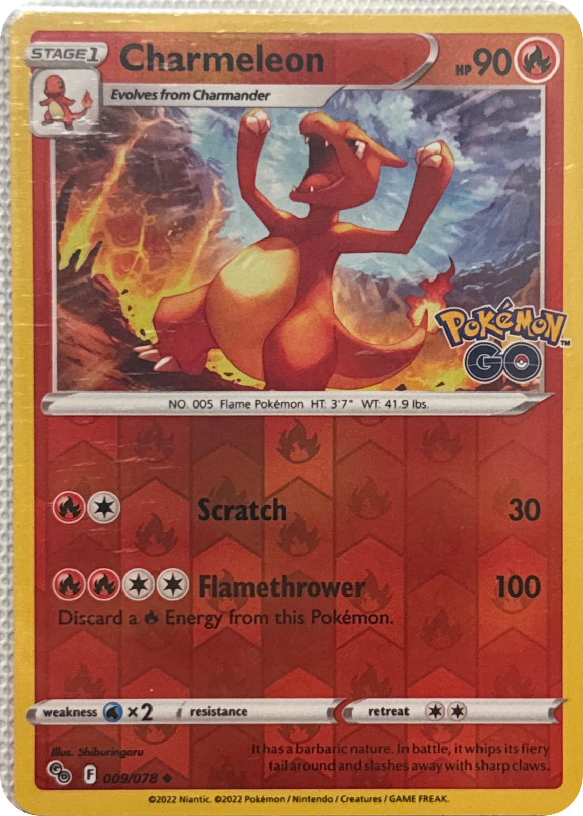 Charmeleon trading card #9, Pokémon GO (2022), front
