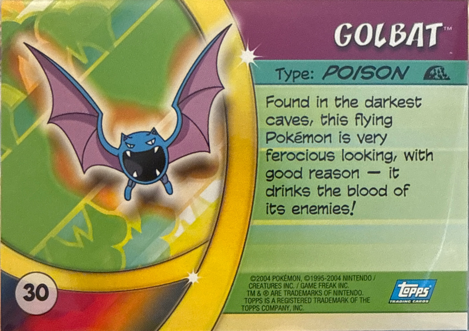 Golbat card #30, Pokemon Topps Advanced Challenge (2004), back