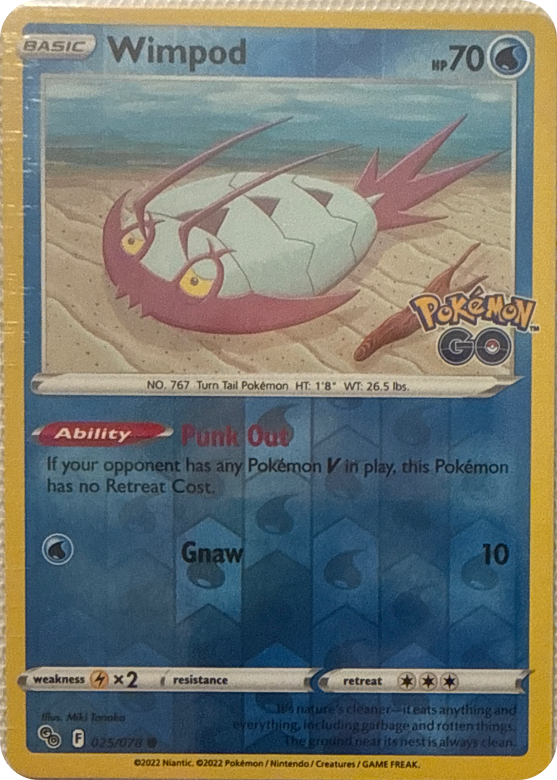Wimpod trading card #25, Pokémon GO (2022), front