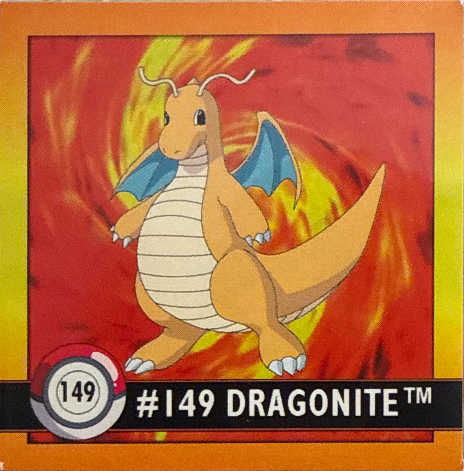 Dragonite sticker #149, Artbox (USA) Pokémon Artbox Stickers (1999), front