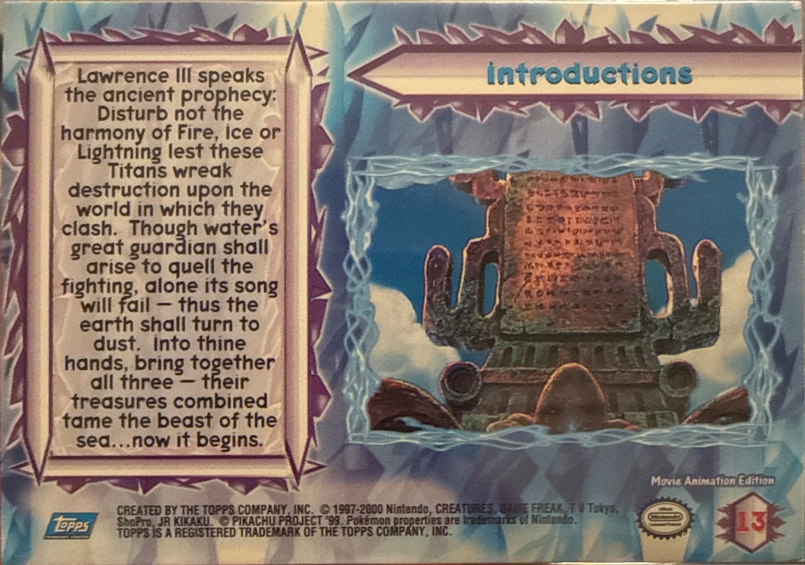 Introductions card #13, Pokemon Topps Movie 2000 Trading Cards, back