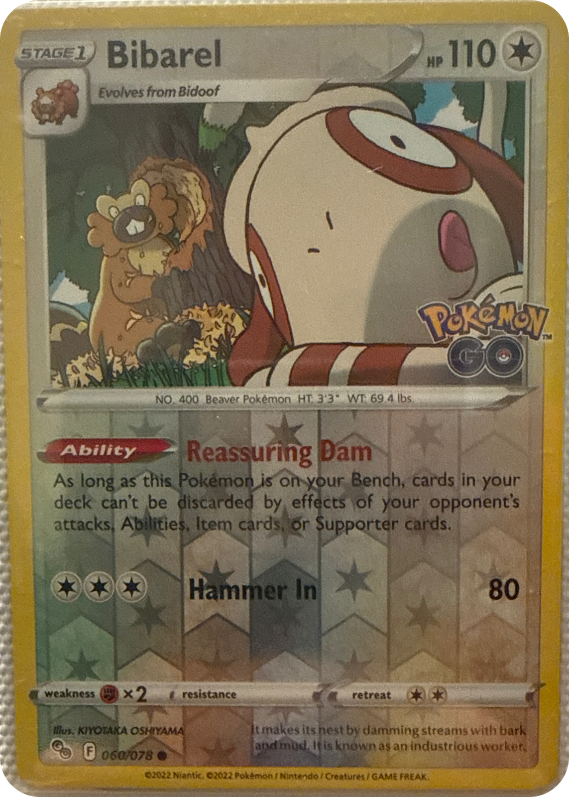 Bibarel trading card #60, Pokémon GO (2022), front