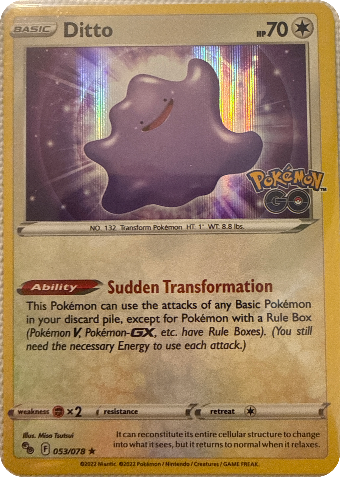 Ditto trading card #53, Pokémon GO (2022), front