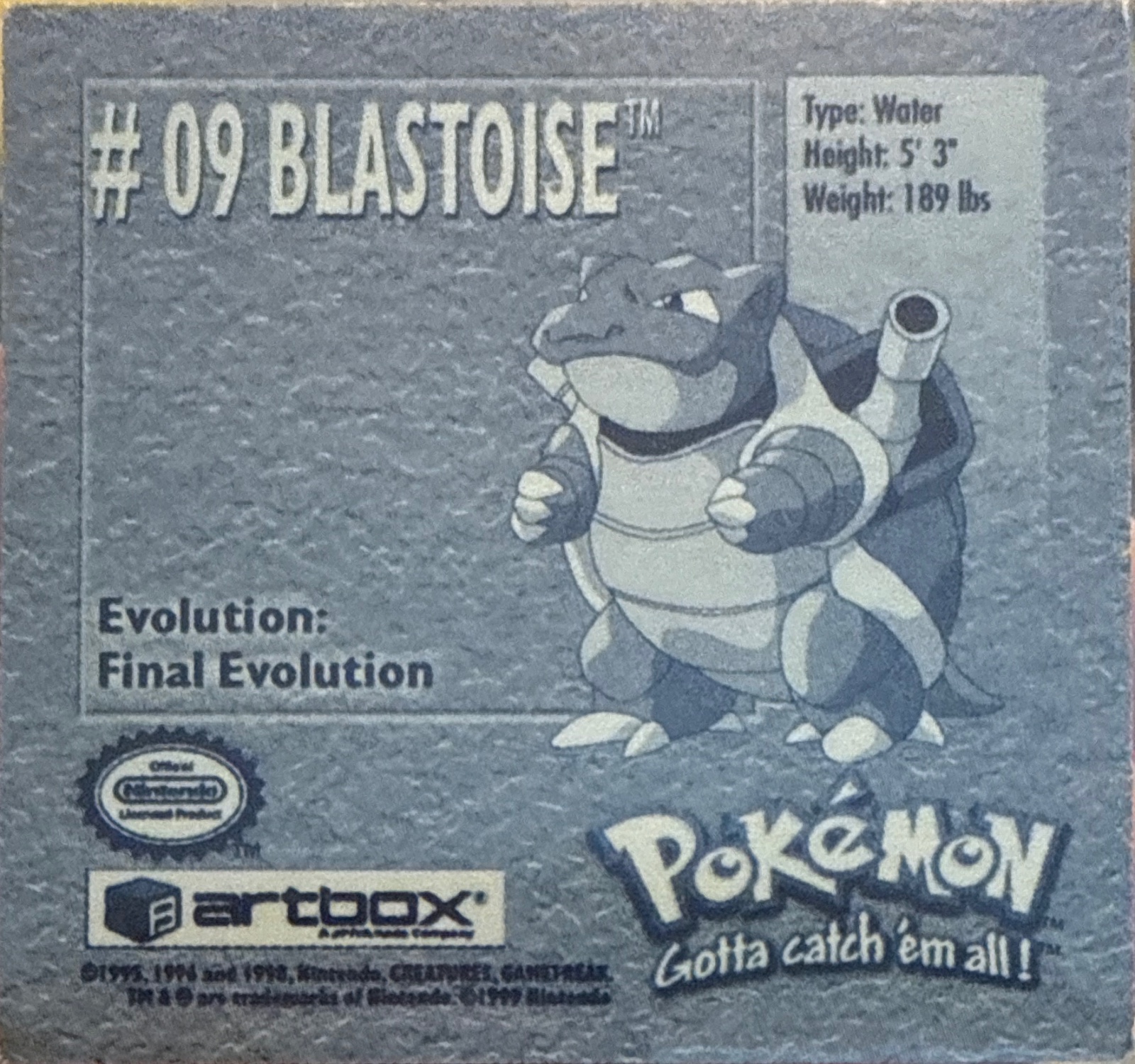 Blastoise sticker #9, Artbox (USA) Pokémon Artbox Stickers (1999), back