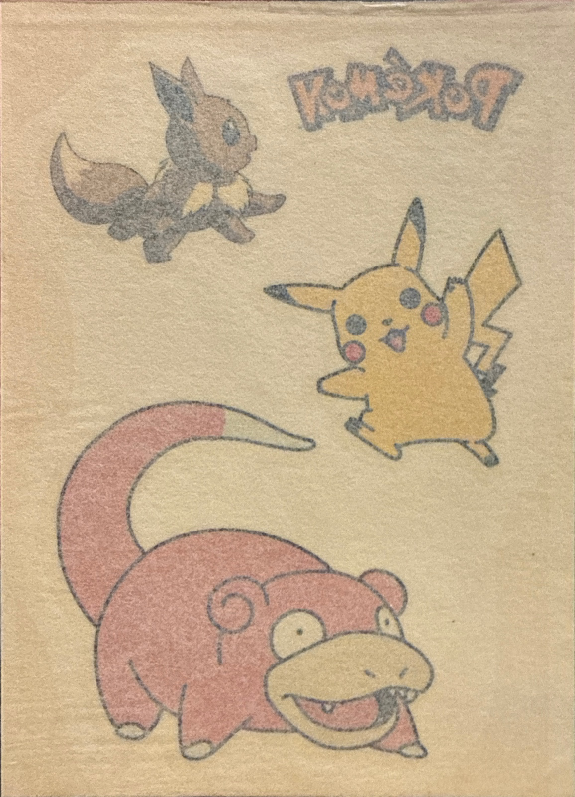 Eevee / Pikachu / Slowpoke collectible #10, Pokémon Merlin Tattoos (2000), front