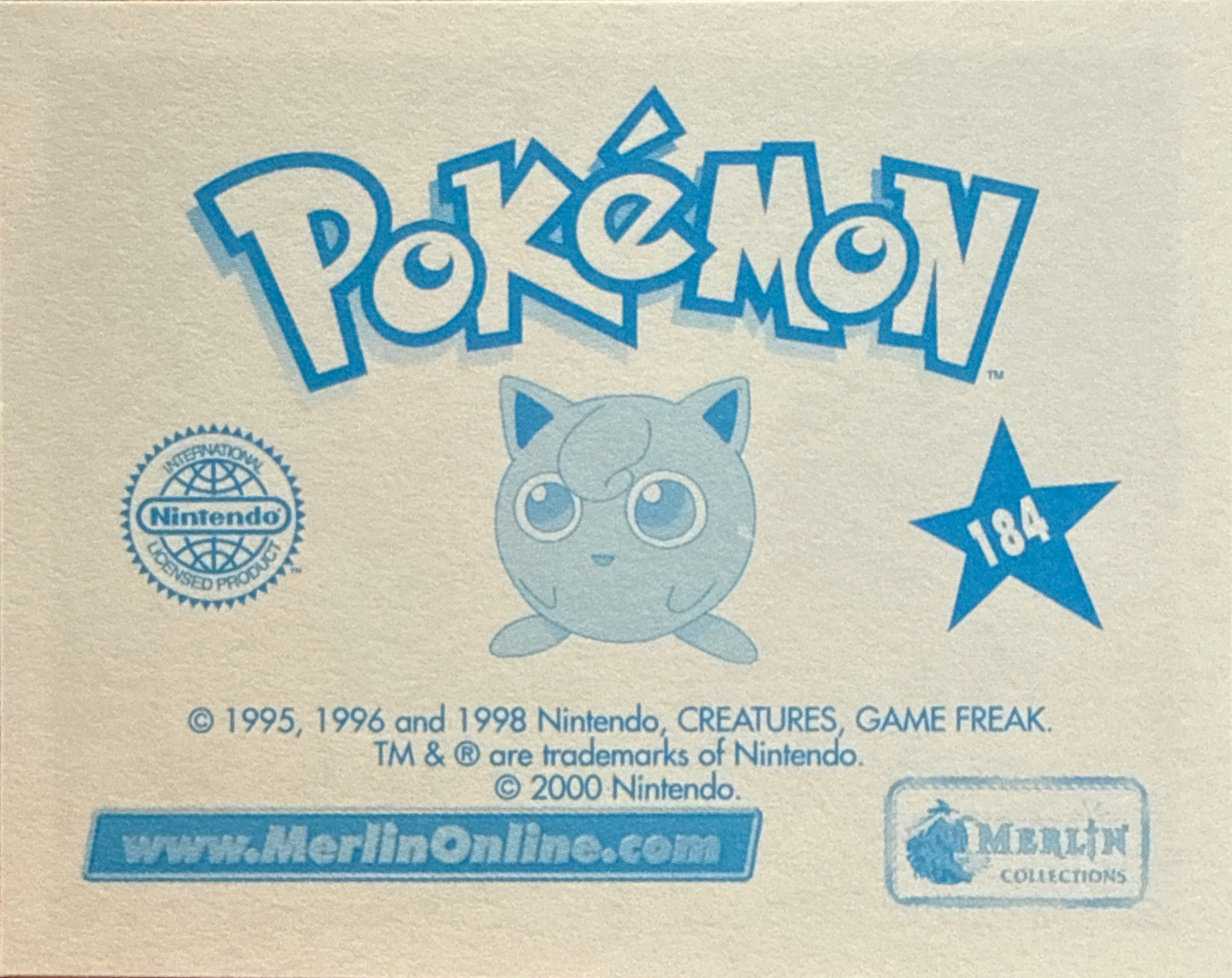 Slowpoke / Ekans / Pikachu card #184, Pokémon Merlin Series 2 (2000), back