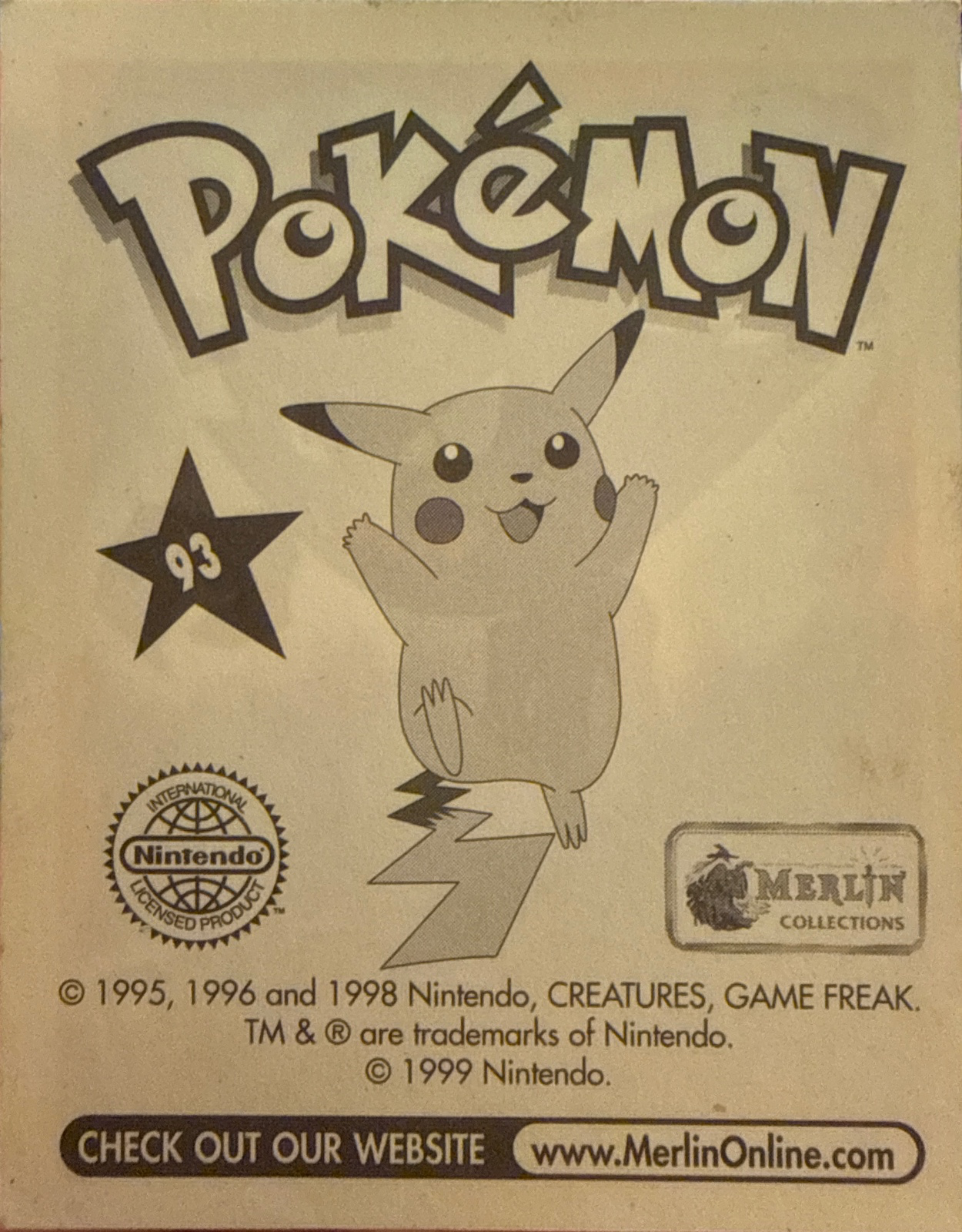 Haunter card #93, Pokémon Merlin Series 1 (1999), back