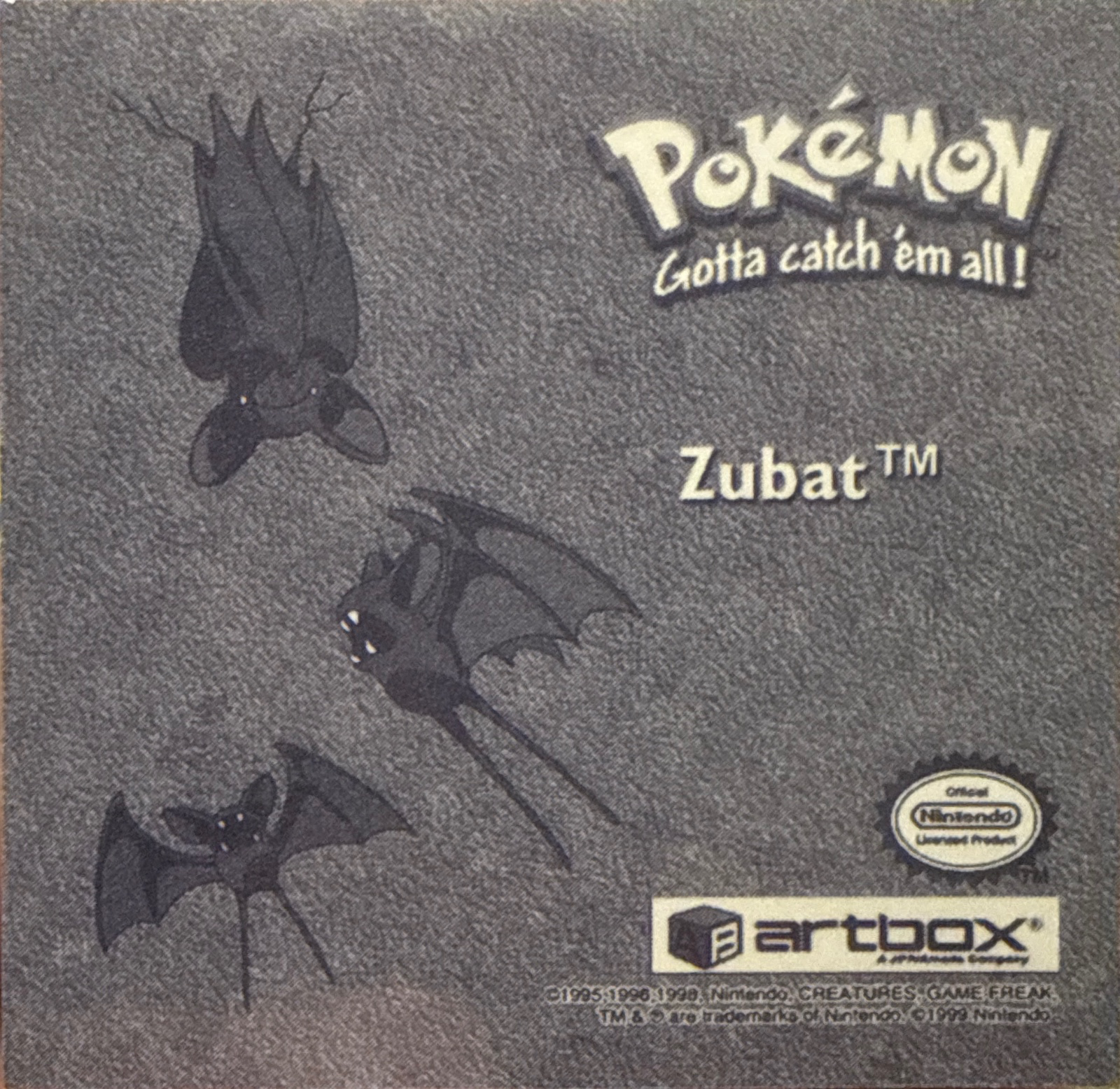 Zubat sticker #Pr42, Artbox (USA) Pokémon Artbox Stickers (1999), Prism, back