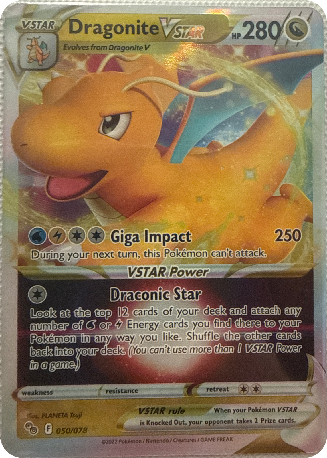 Dragonite VSTAR trading card #50, Pokémon GO (2022), front