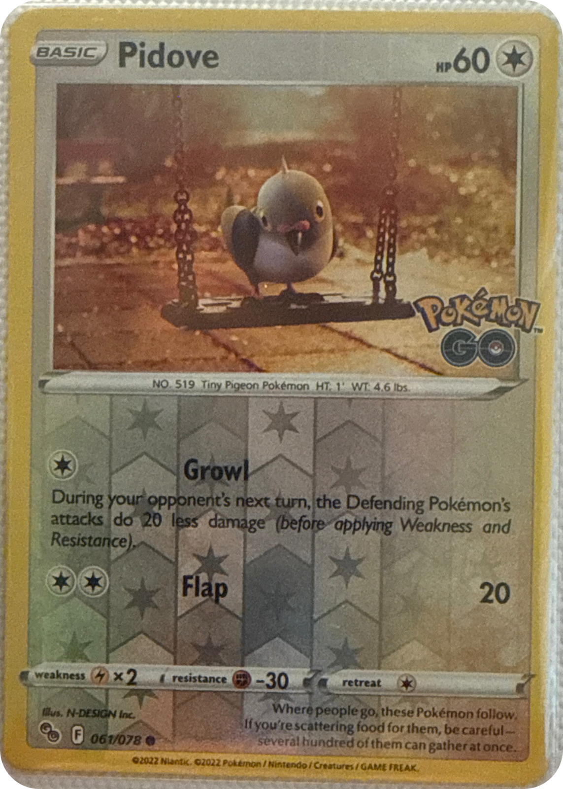 Pidove trading card #61, Pokémon GO (2022), front