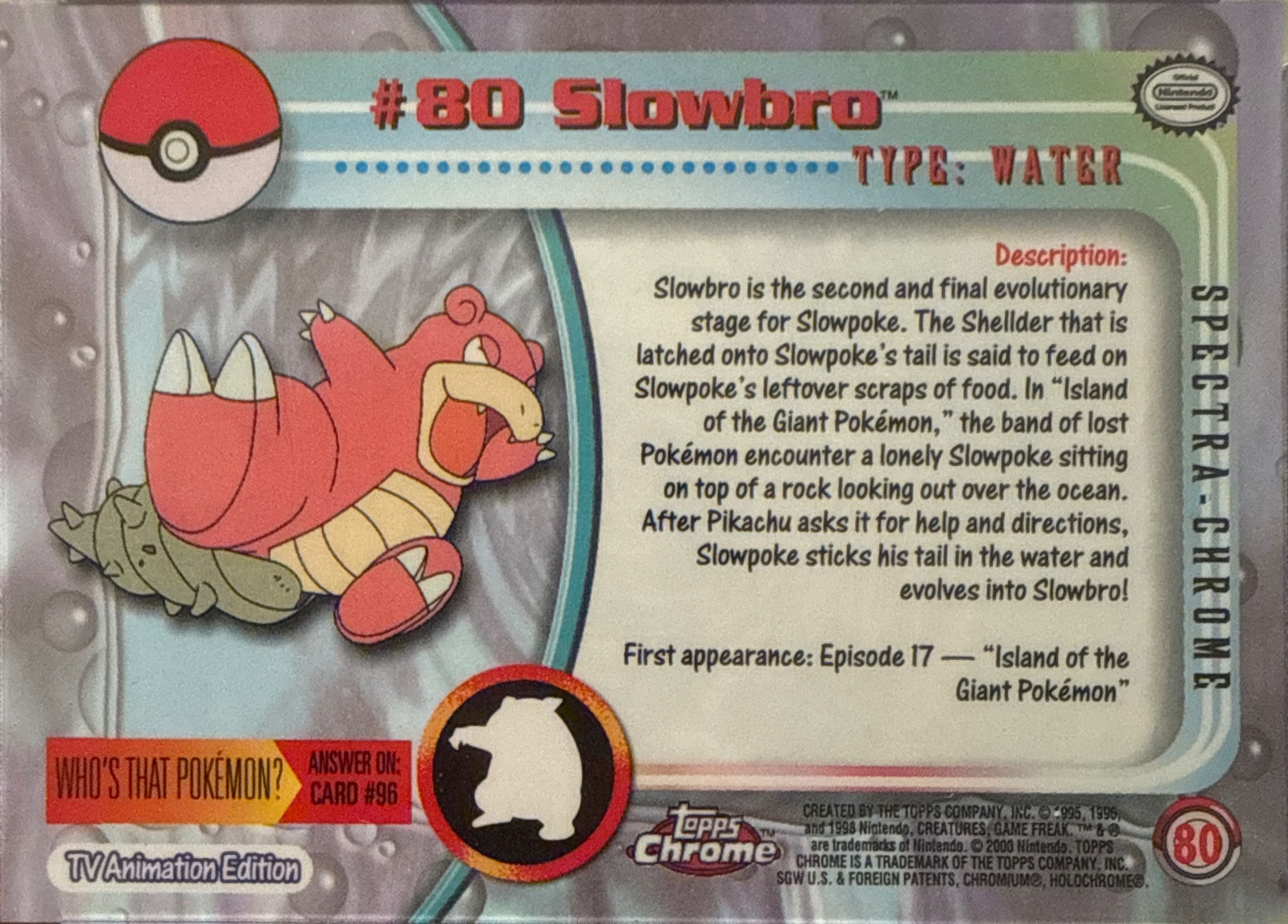 Slowbro card #80, Pokemon Topps Chrome Series 2 (2000), back