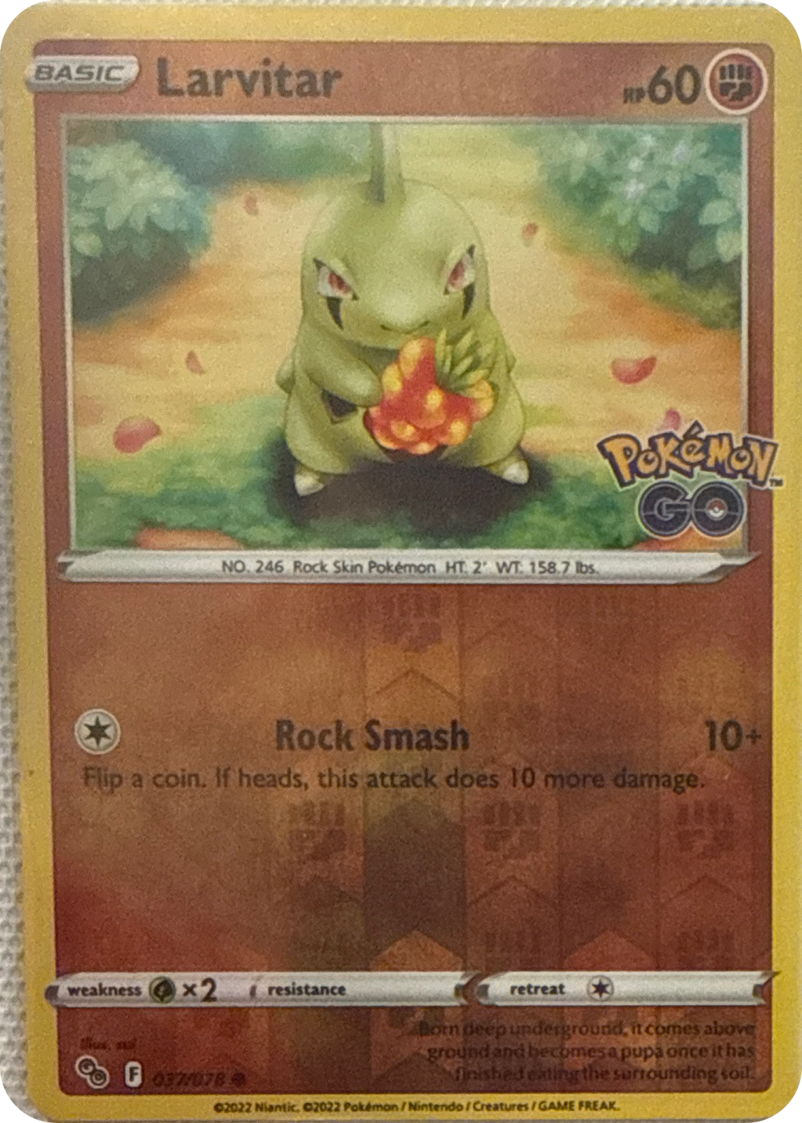 Larvitar trading card #37, Pokémon GO (2022), front