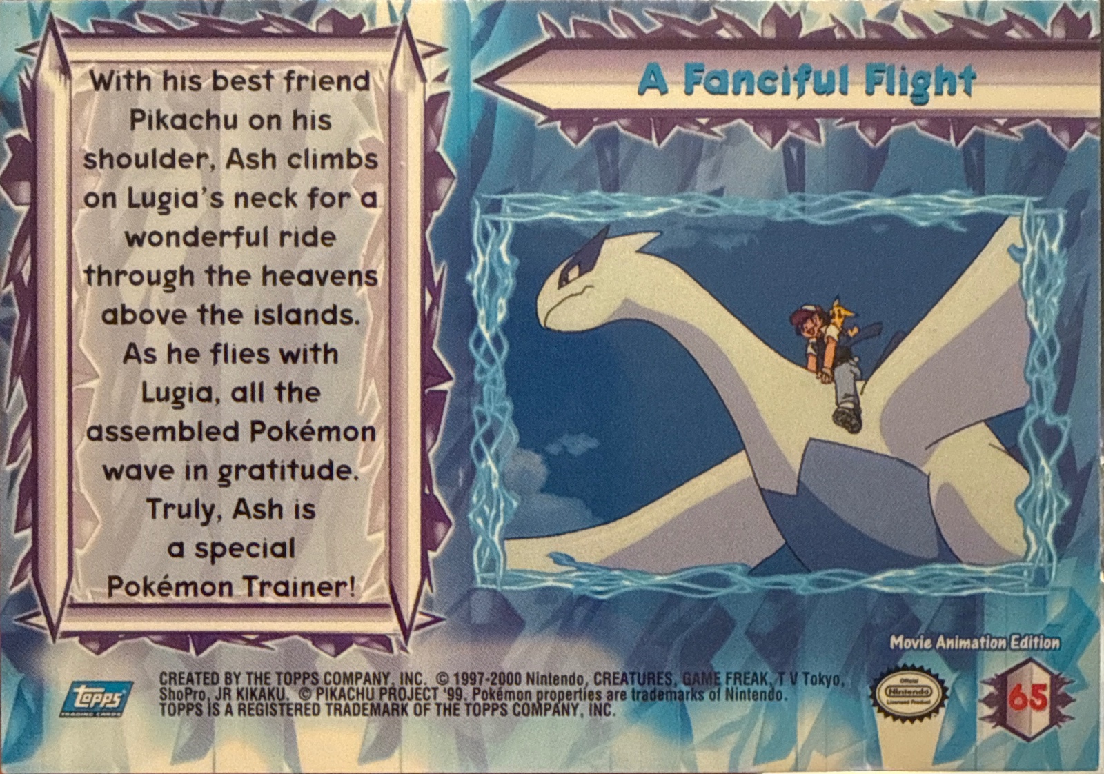 A Fanciful Flight card #65, Pokemon Topps Movie 2000 Trading Cards, back